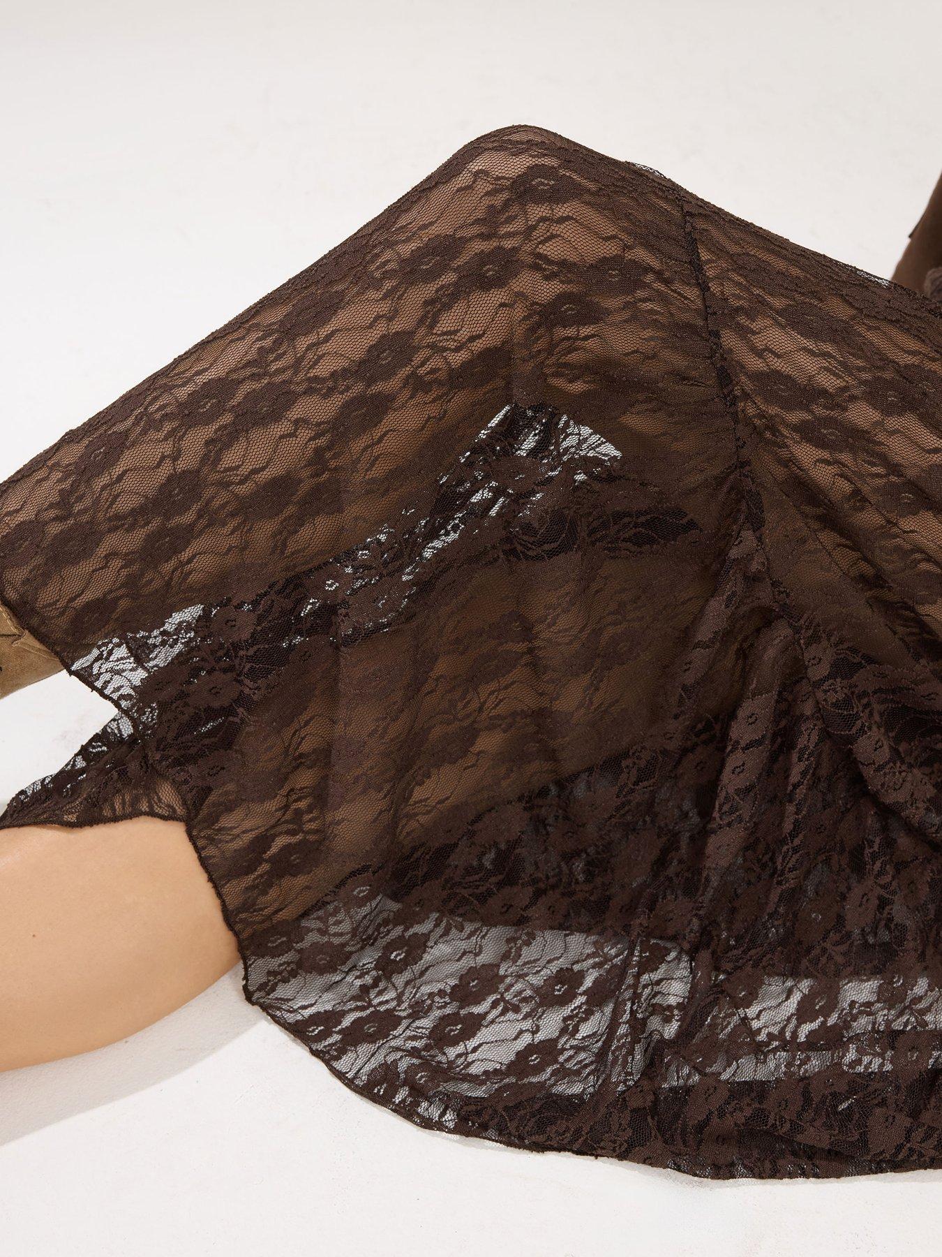 Image 4 of 5 of PixieGirl Petite Lined Lace Maxi Skirt - Brown