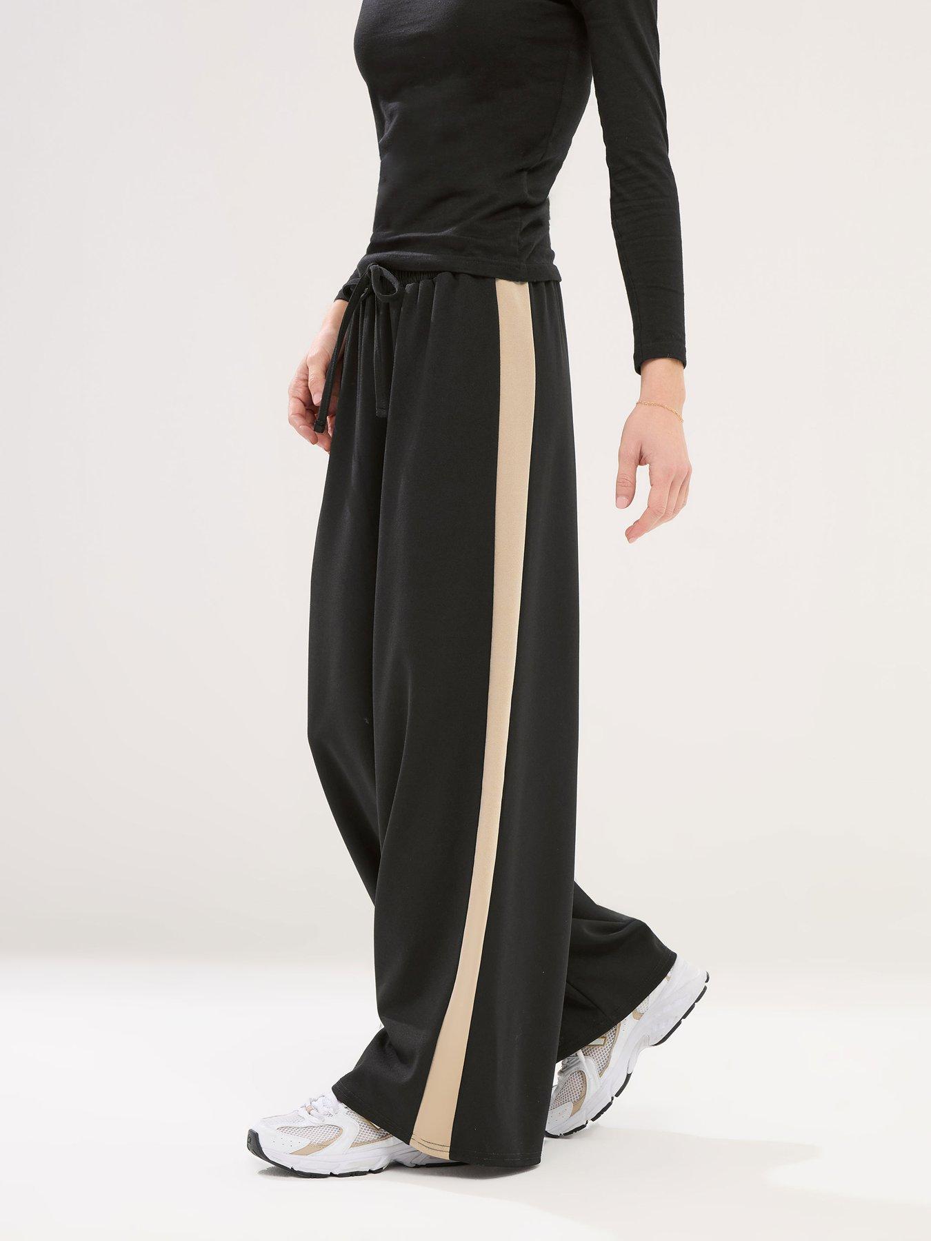 PixieGirl Petite Satin Scuba Wide Leg Trouser - Black