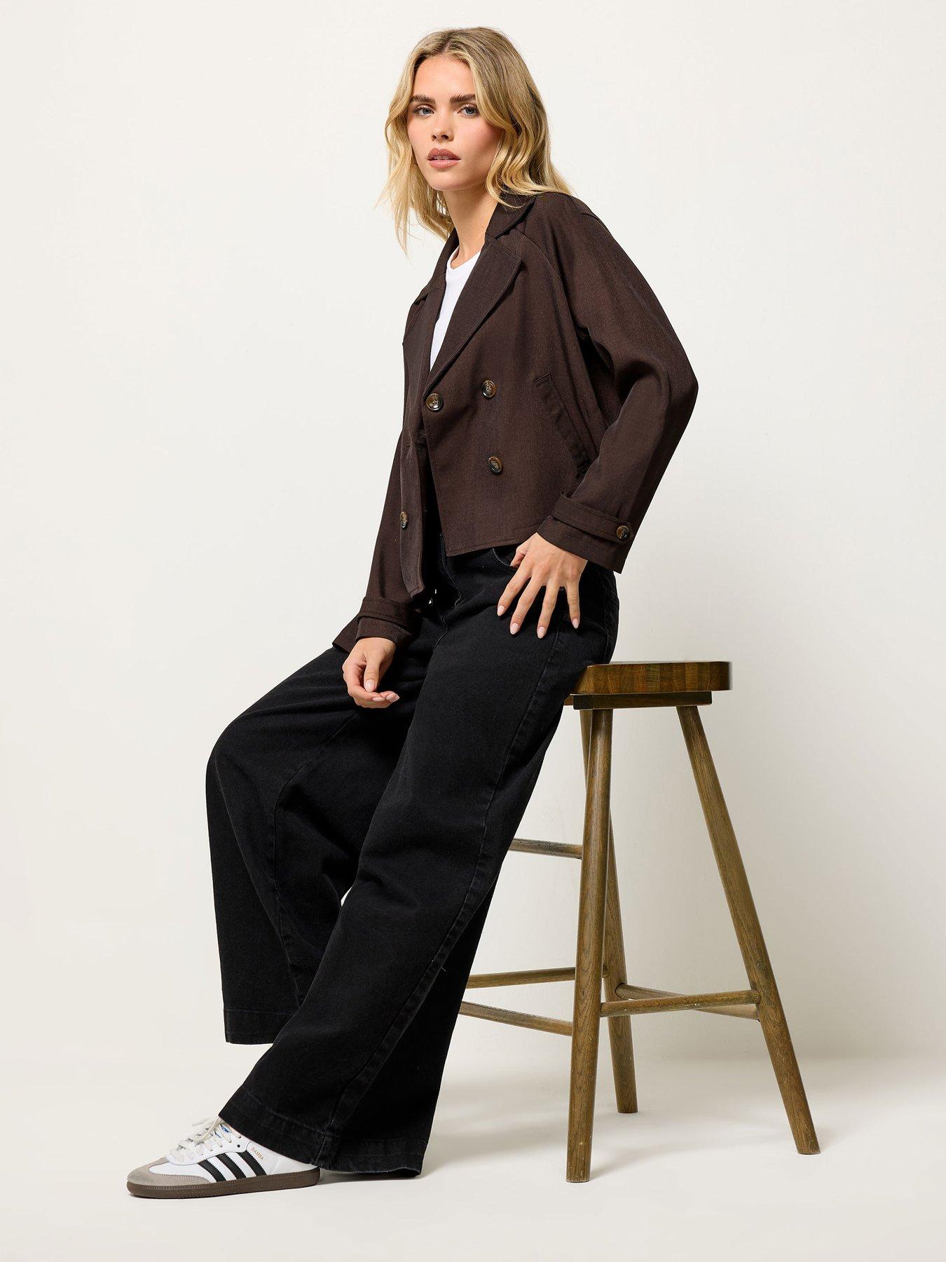 Image 3 of 4 of PixieGirl Petite Cropped Trench Coat - Brown