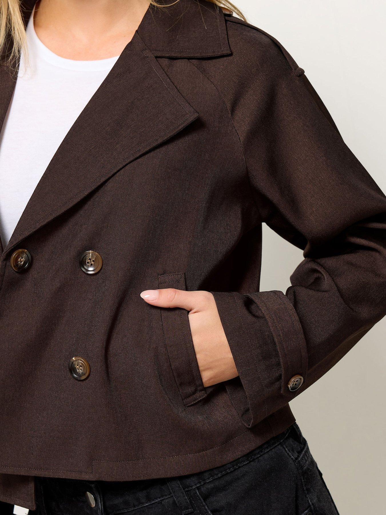 Image 4 of 4 of PixieGirl Petite Cropped Trench Coat - Brown