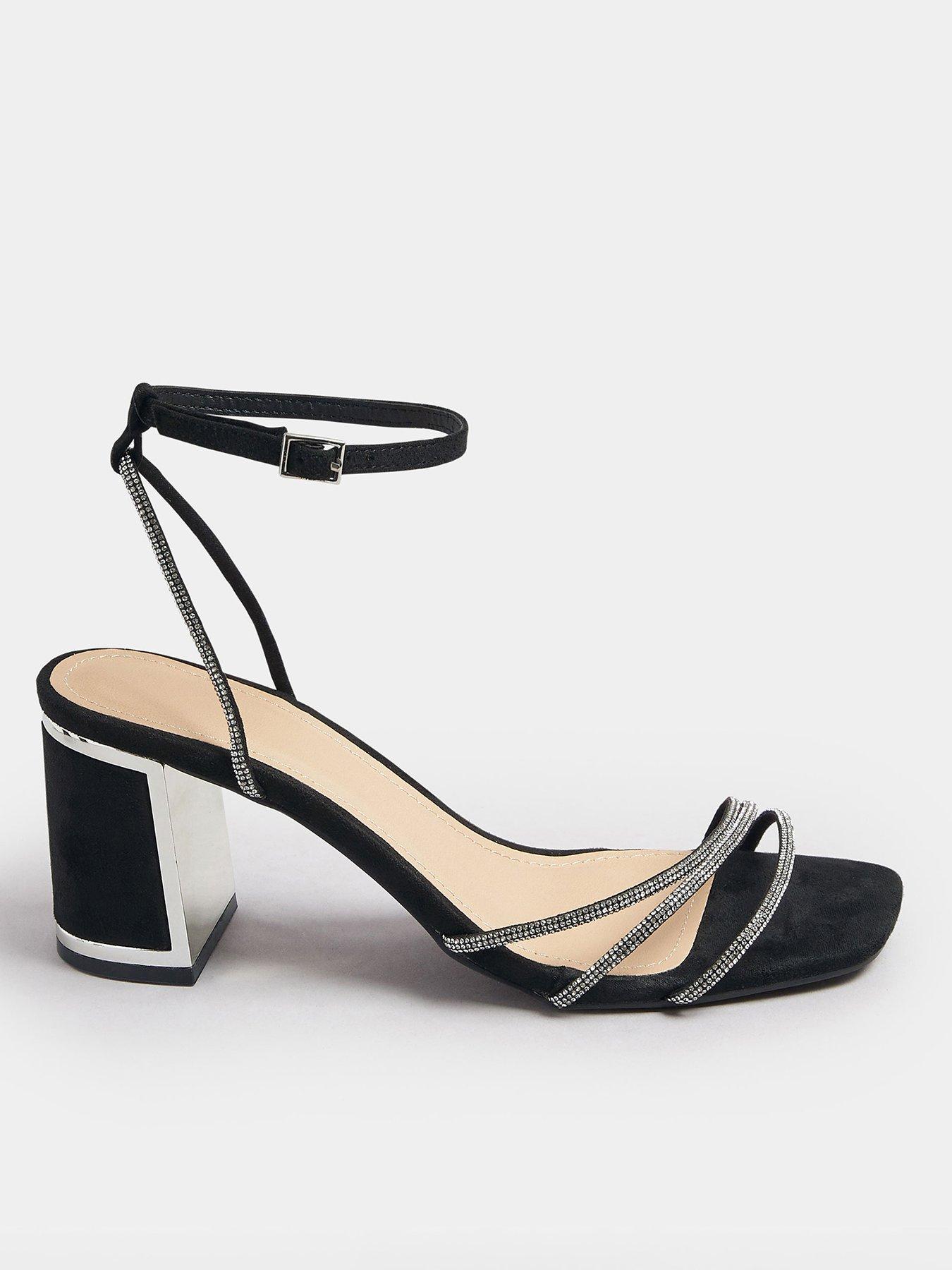 Yours Standard Fit Asymmetric Glitz Block Heel - Black