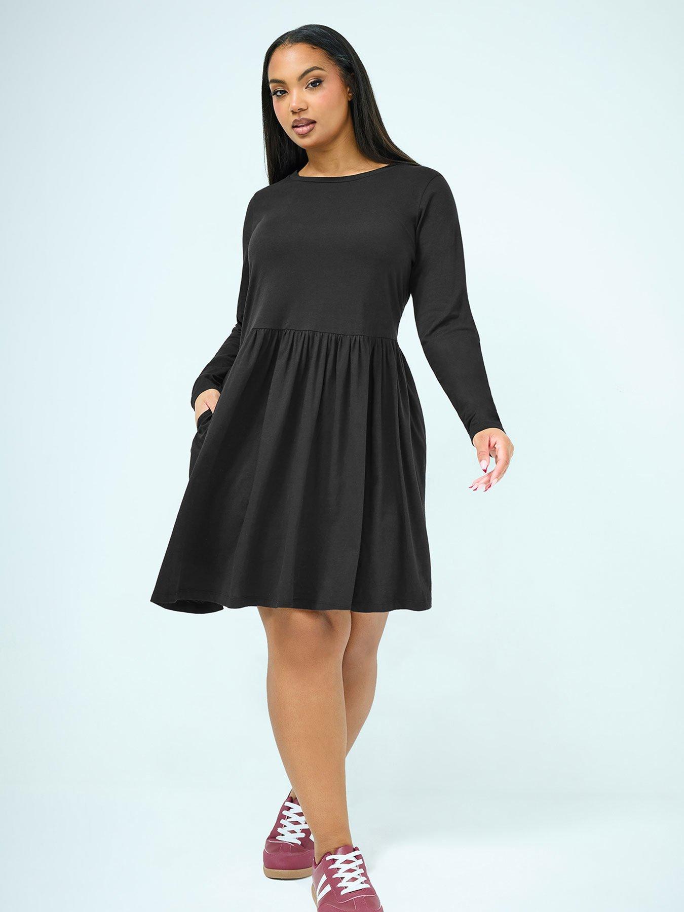 Image 1 of 6 of Yours Curve Peplum Dress - Black