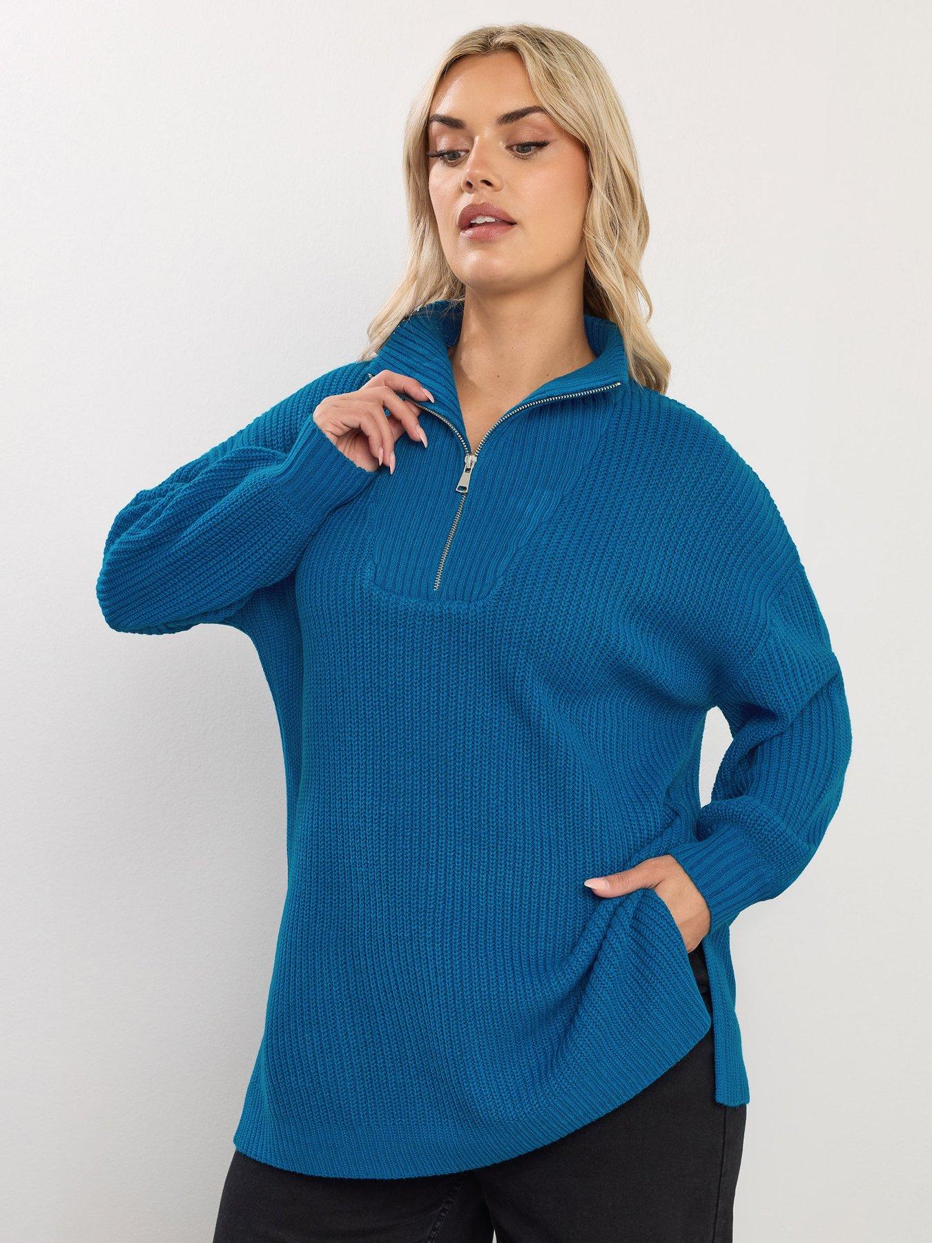Yours Curve Quarter Zip Jumper - Blue