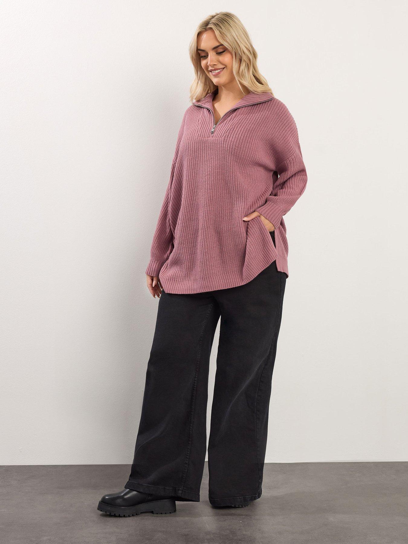 Image 3 of 4 of Yours Curve Quarter Zip Jumper - Pink