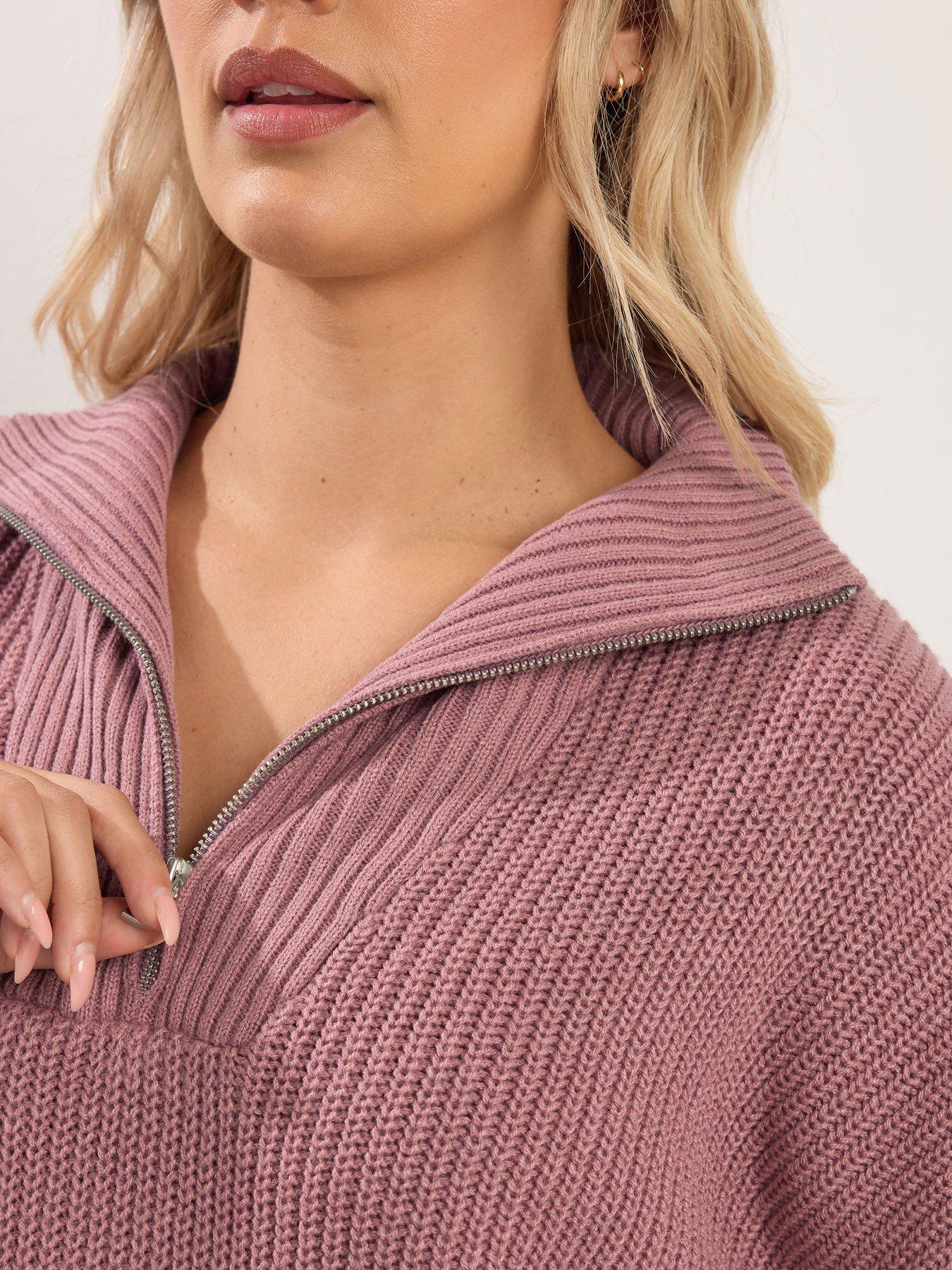 Image 4 of 4 of Yours Curve Quarter Zip Jumper - Pink