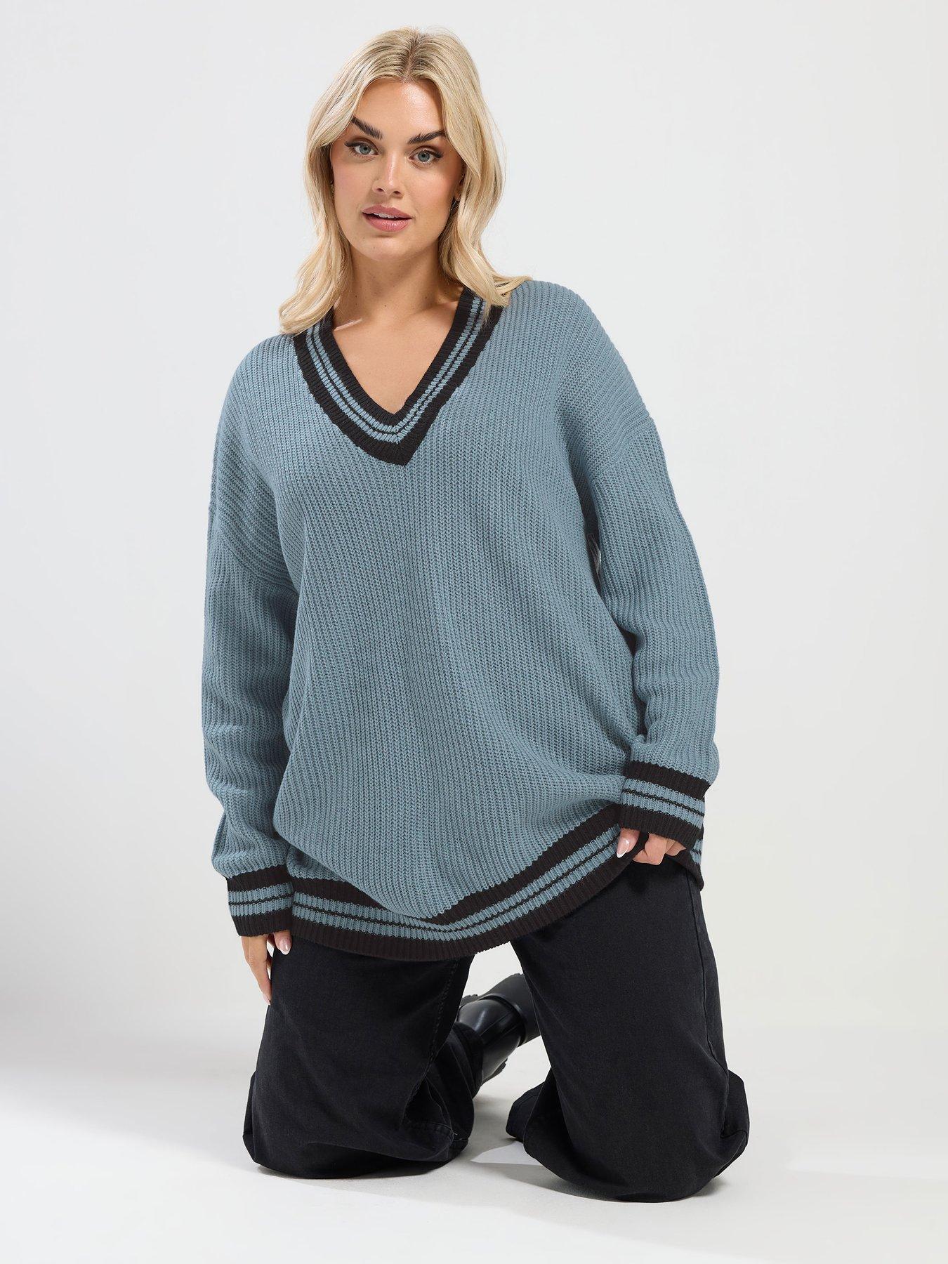 front image of yours-curve-tennis-jumper-blue