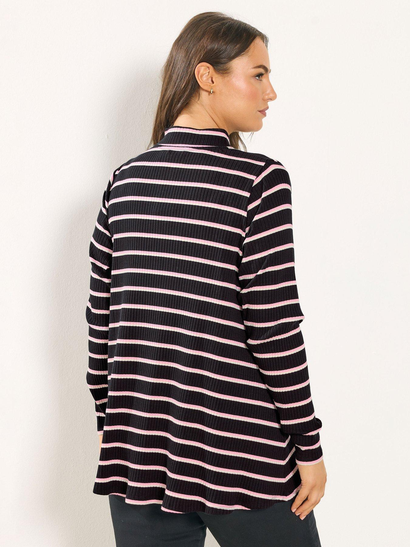 Image 2 of 4 of Yours Curve Striped Quarter Zip Top - Black