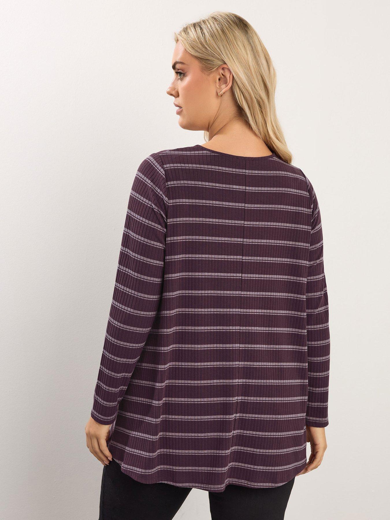 Image 2 of 5 of Yours Curve Ribbed Swing Stripe T-Shirt - Purple