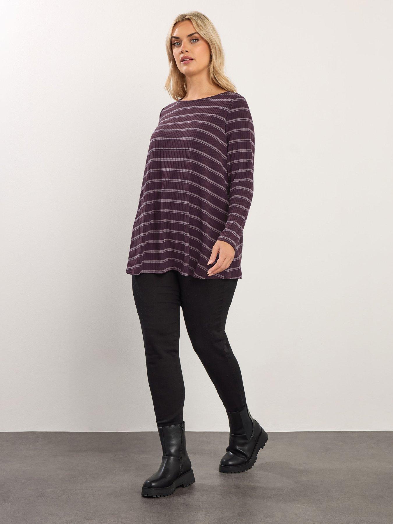 Image 3 of 5 of Yours Curve Ribbed Swing Stripe T-Shirt - Purple