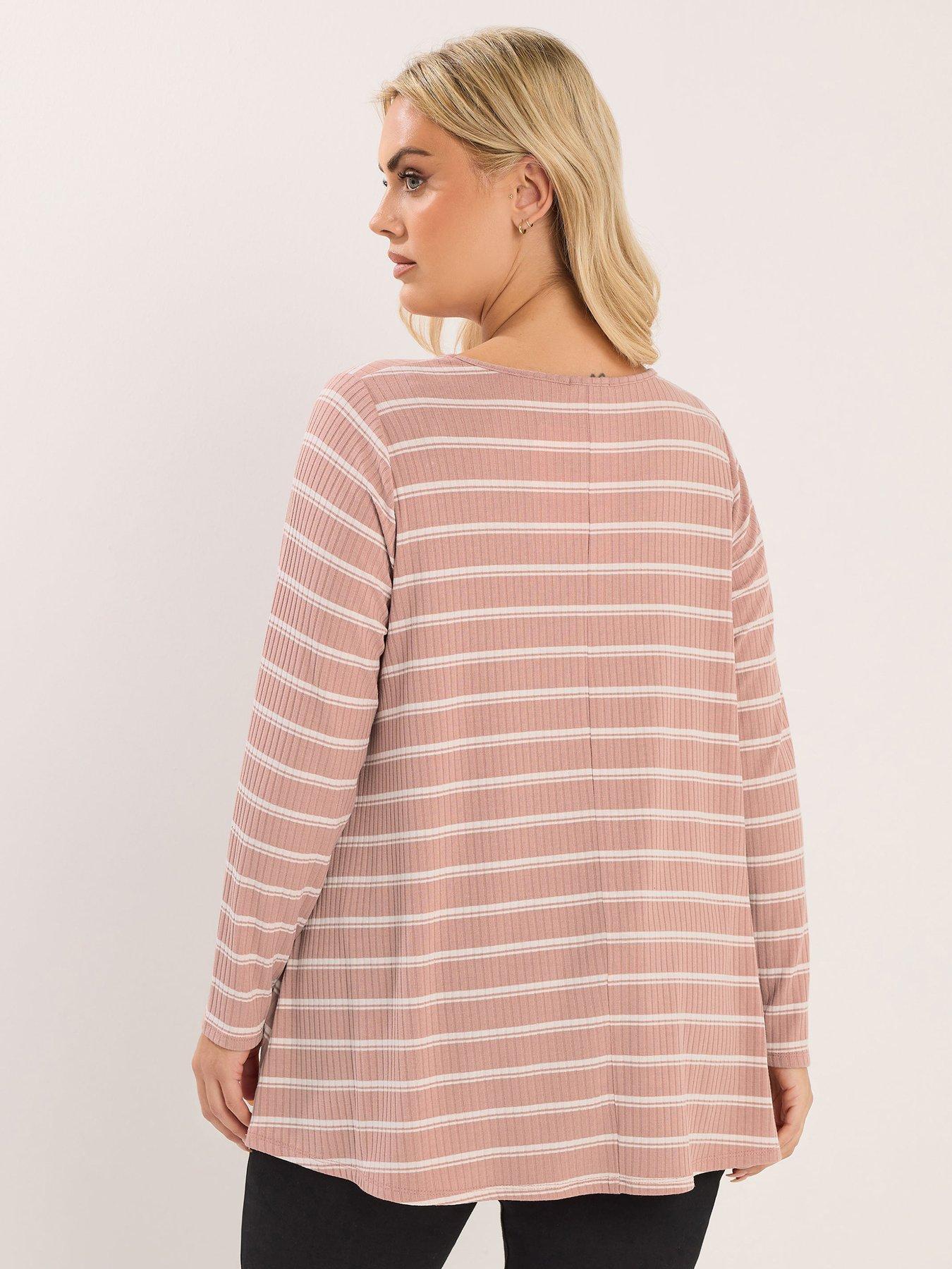  image of yours-curve-ribbed-swing-stripe-t-shirt-pink