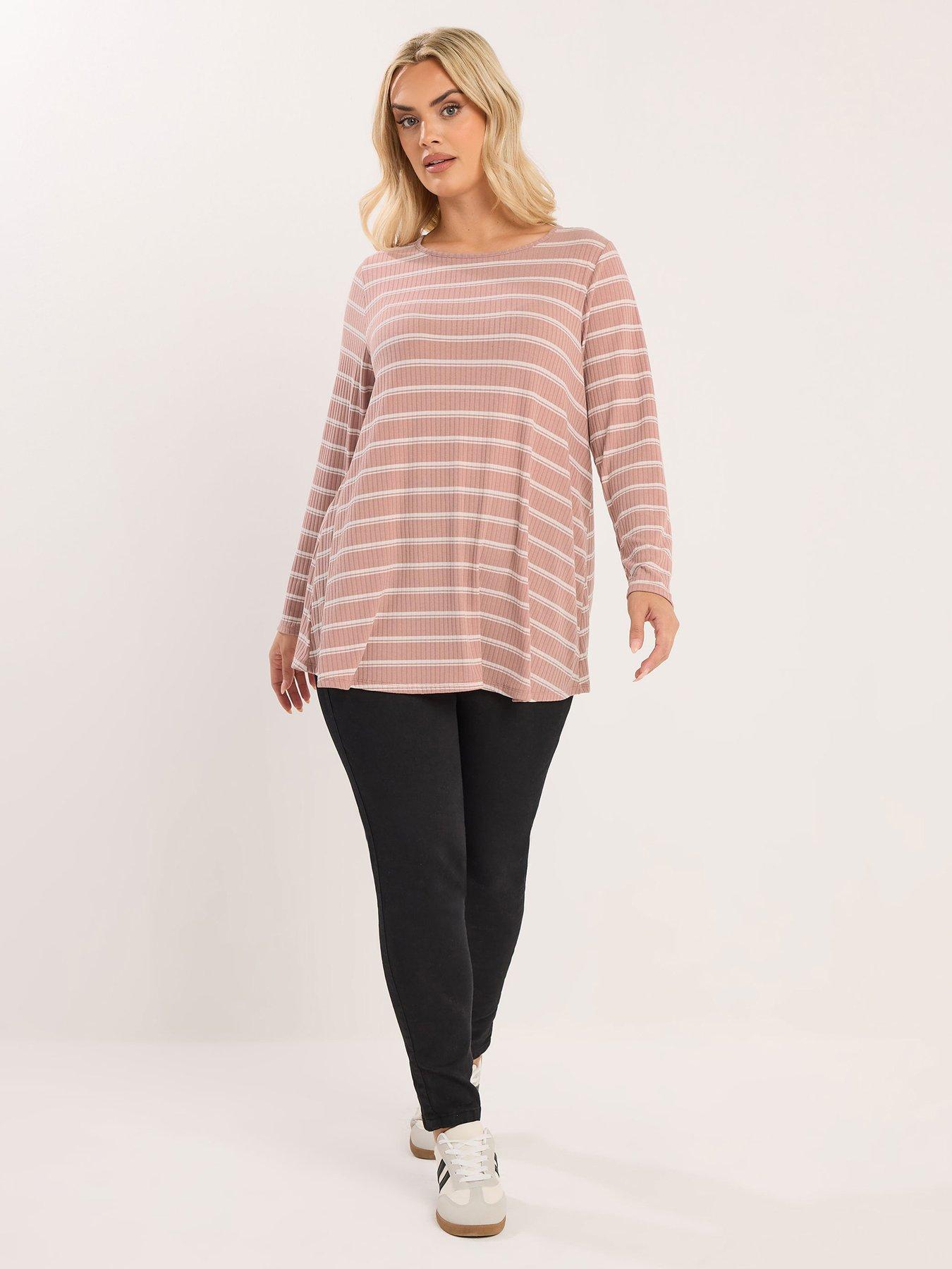  image of yours-curve-ribbed-swing-stripe-t-shirt-pink