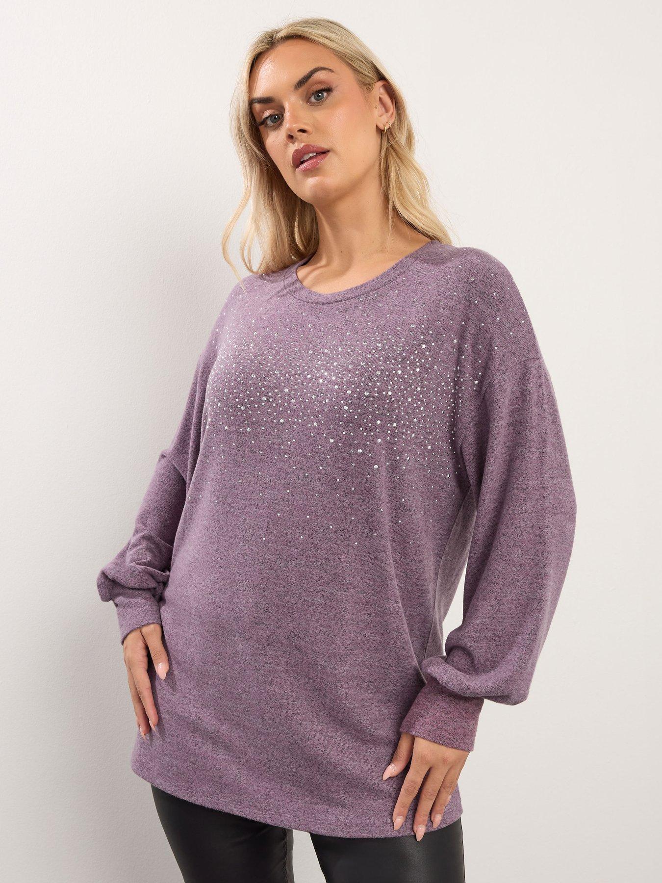 Image 1 of 4 of Yours Curve Stud Embellished Jumper - Pink