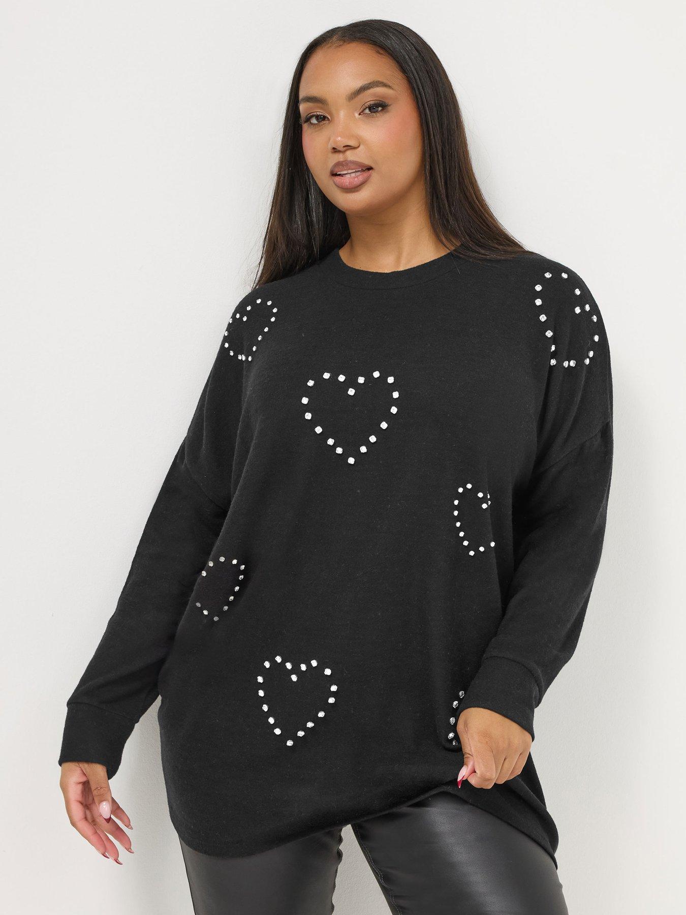  image of yours-curve-diamante-heart-jumper-black
