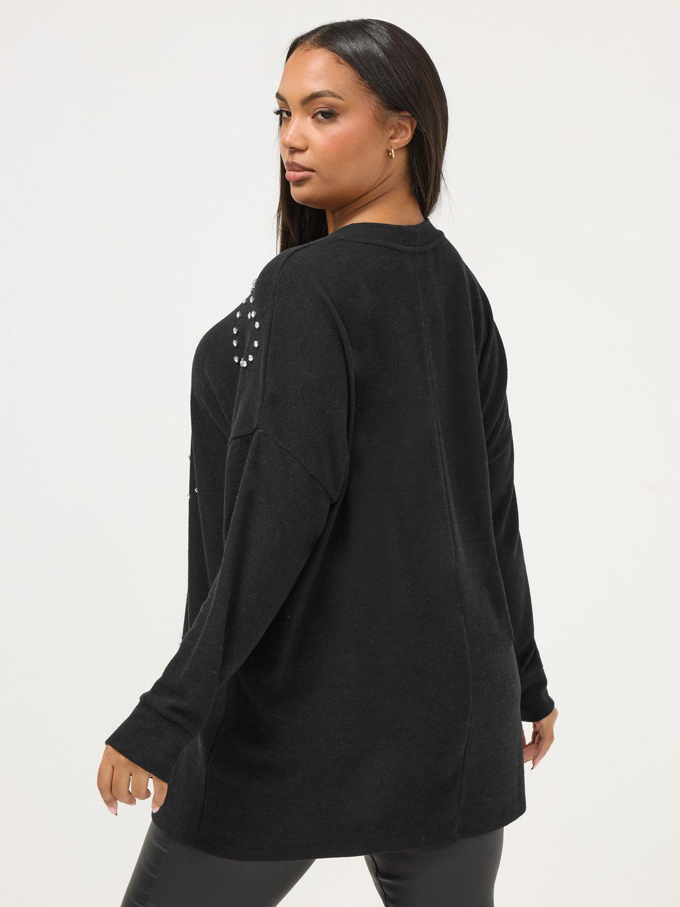  image of yours-curve-diamante-heart-jumper-black
