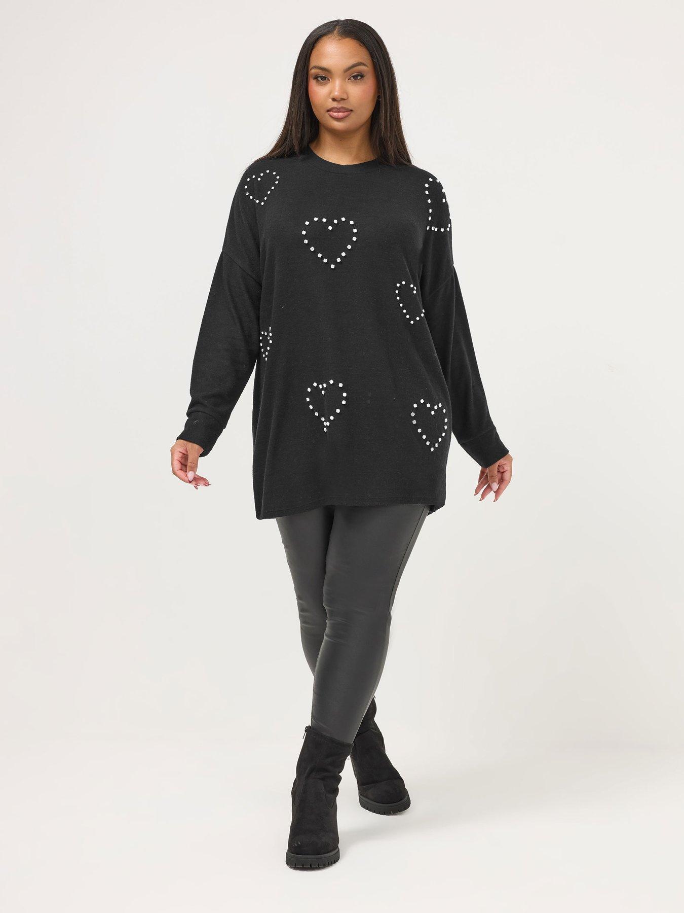  image of yours-curve-diamante-heart-jumper-black