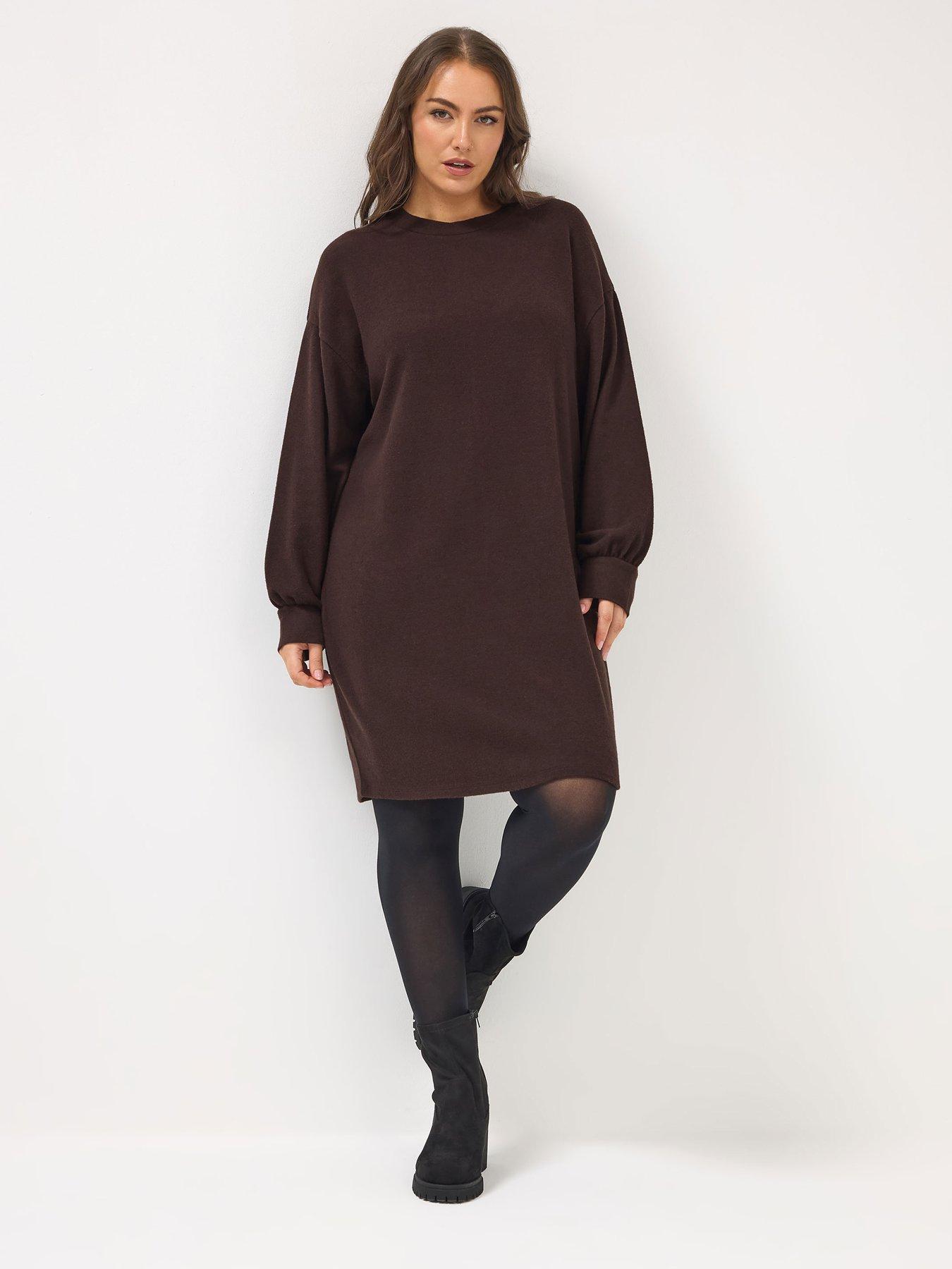  image of yours-curve-soft-touch-balloon-sleeve-dress-brown