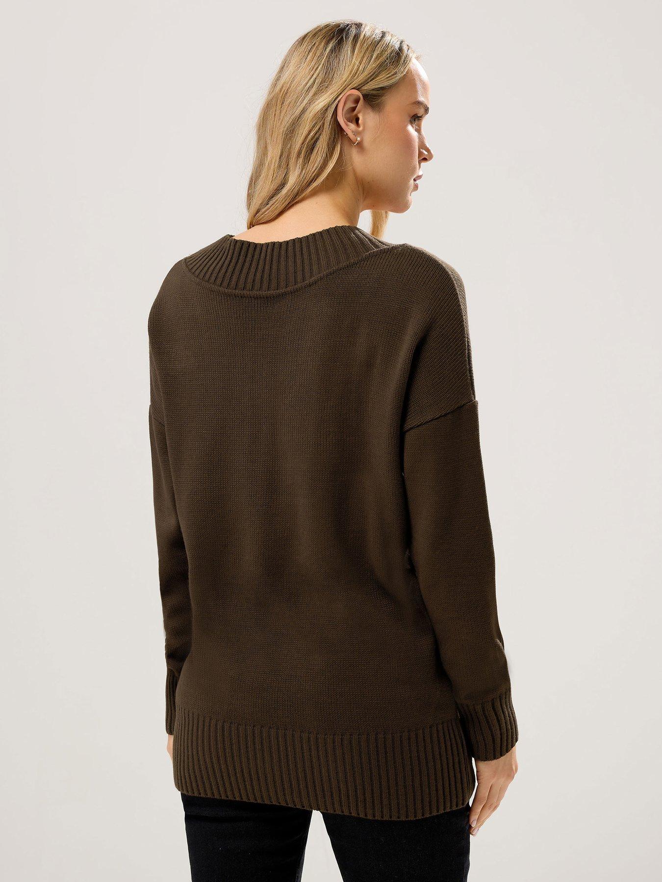 stillFront image of long-tall-sally-v-neck-jumper-brown
