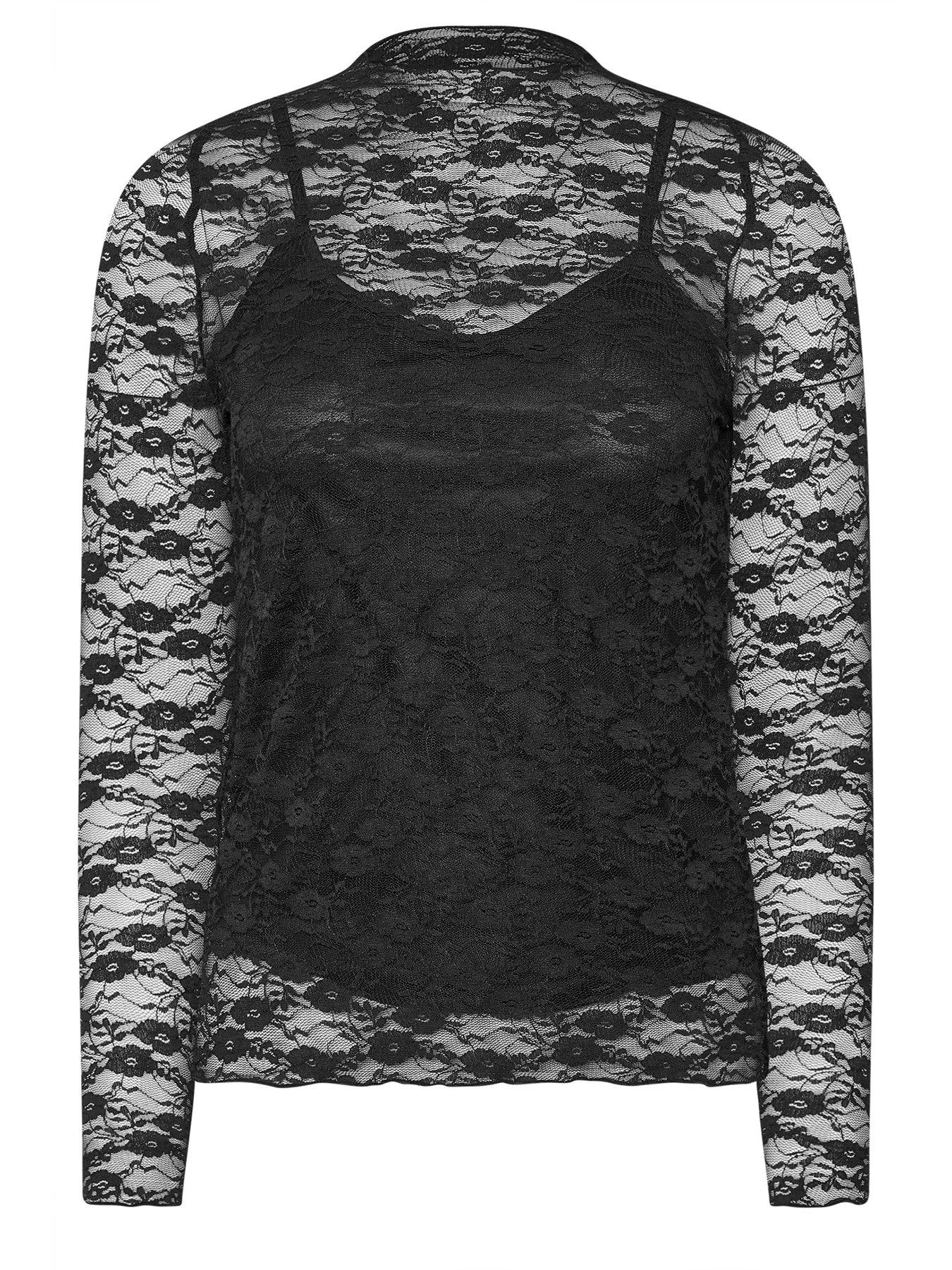 Image 5 of 5 of PixieGirl Petite Long Sleeve Lace Top - Black