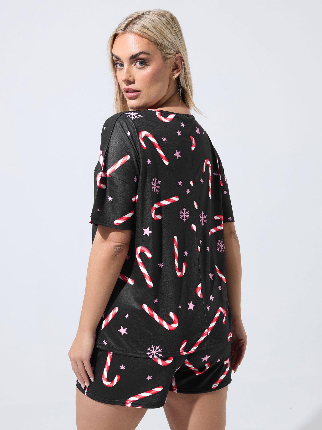  image of yours-curve-candy-cane-christmas-novelty-pyjama-set-black