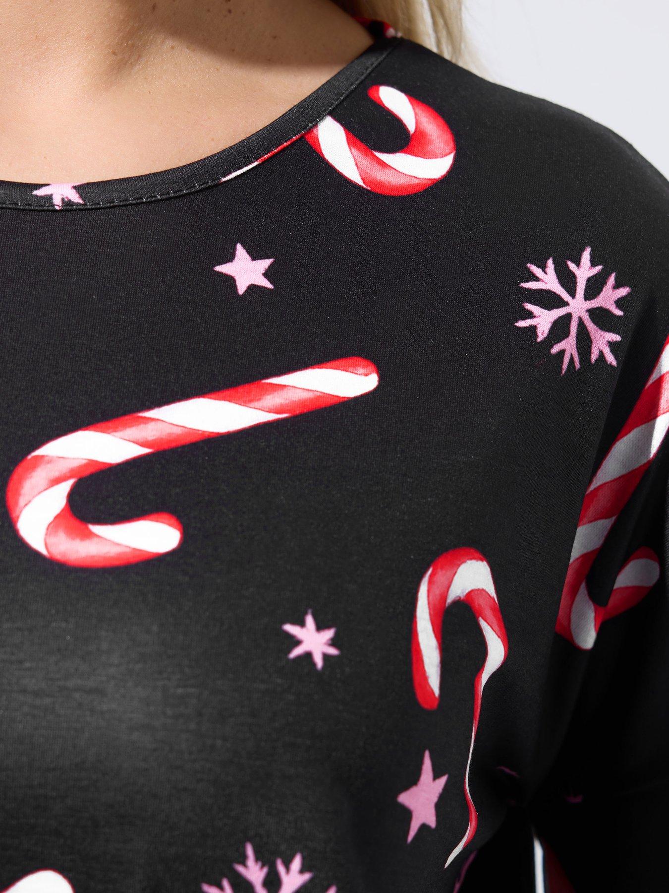  image of yours-curve-candy-cane-christmas-novelty-pyjama-set-black
