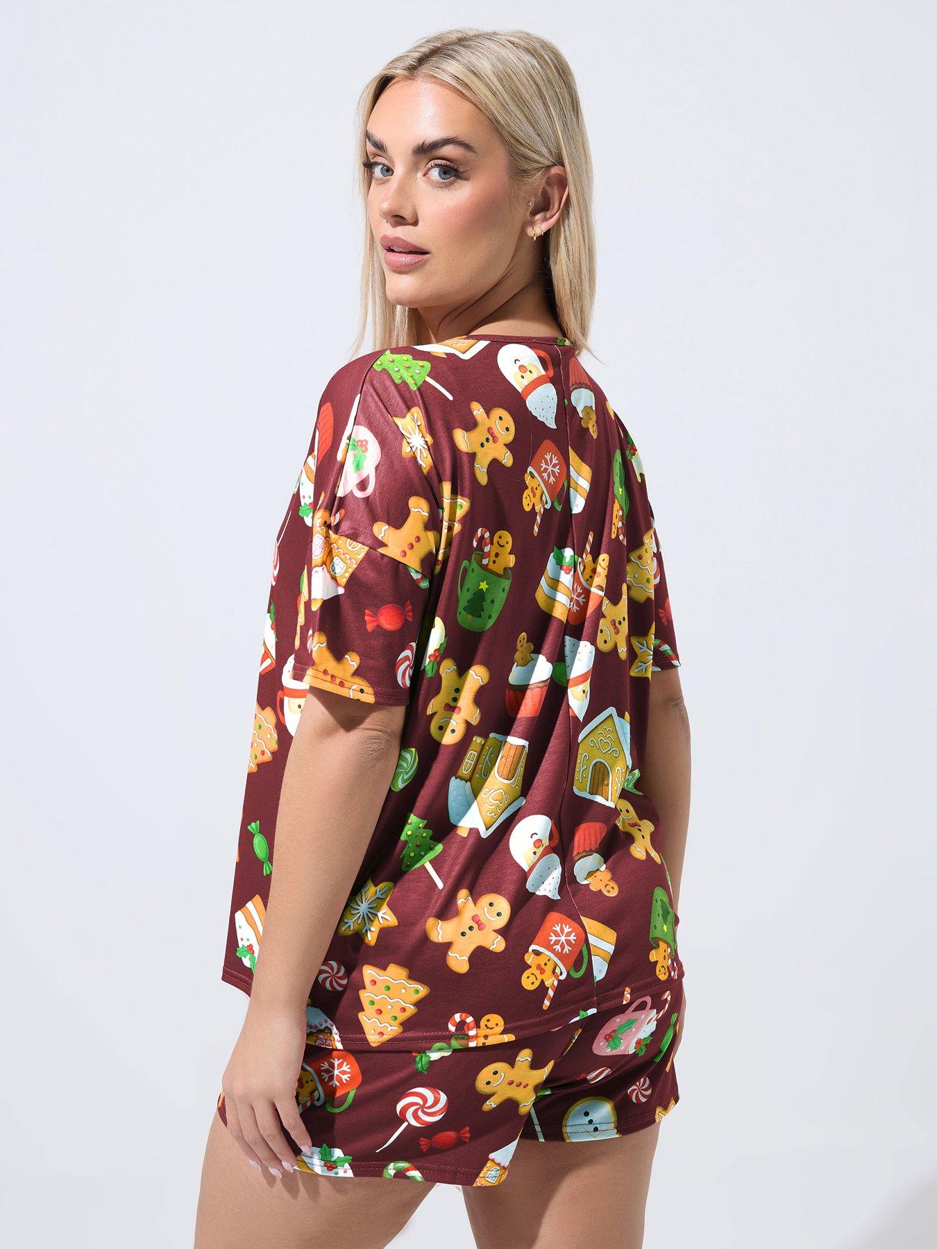  image of yours-curve-gingerbread-man-christmas-novelty-pyjama-set-burgundy-red