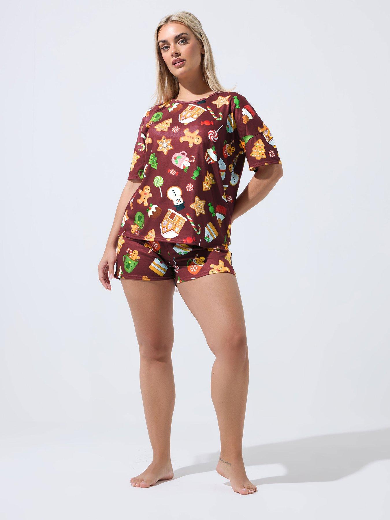  image of yours-curve-gingerbread-man-christmas-novelty-pyjama-set-burgundy-red