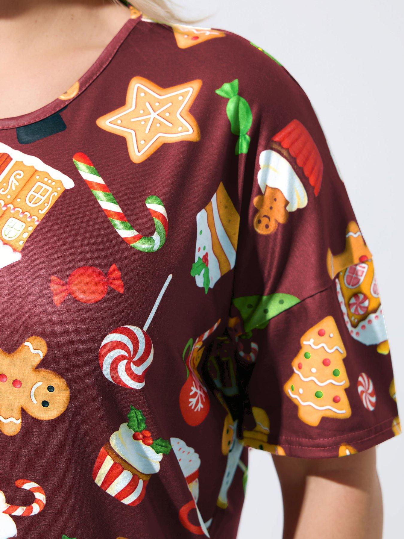  image of yours-curve-gingerbread-man-christmas-novelty-pyjama-set-burgundy-red