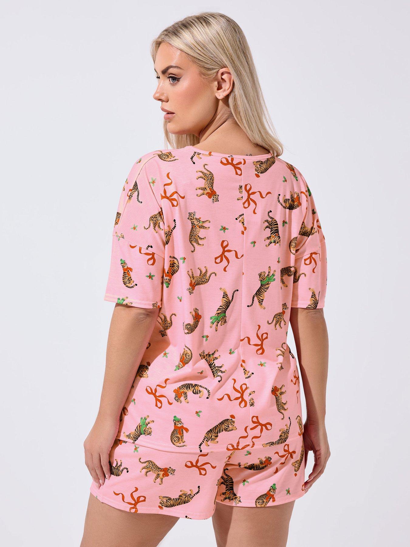  image of yours-curve-tiger-bow-christmas-novelty-pyjama-set-pink