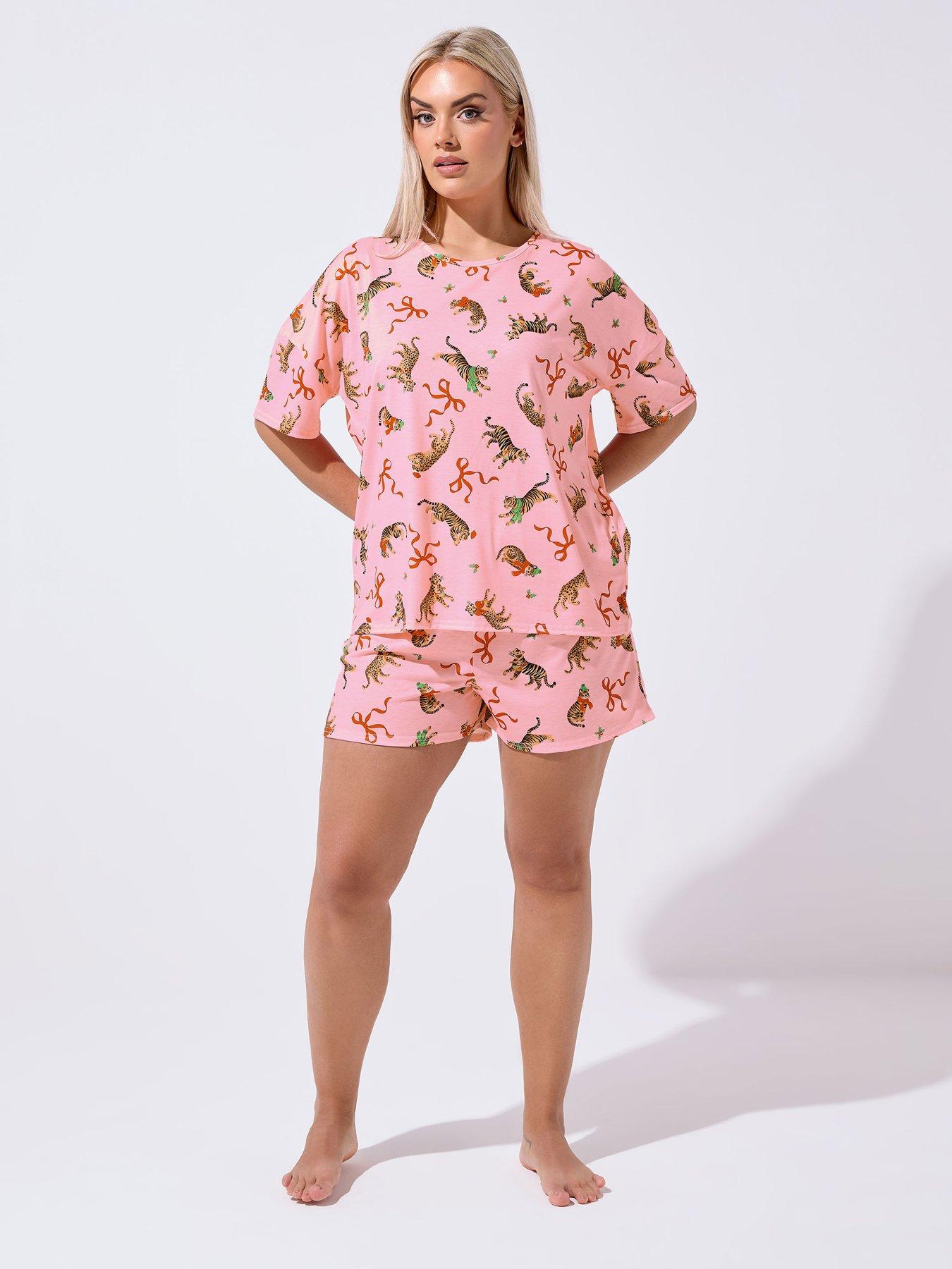  image of yours-curve-tiger-bow-christmas-novelty-pyjama-set-pink