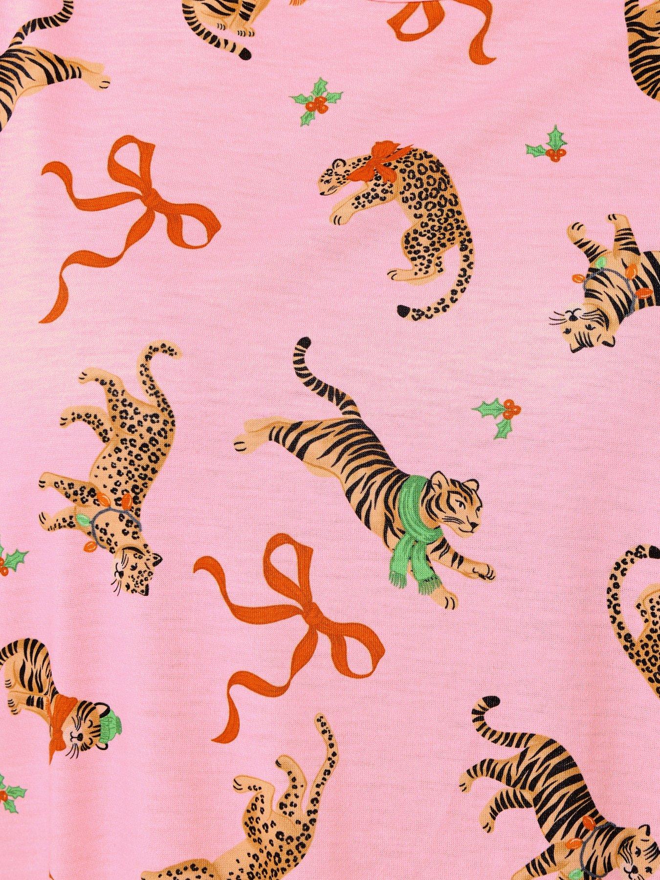  image of yours-curve-tiger-bow-christmas-novelty-pyjama-set-pink