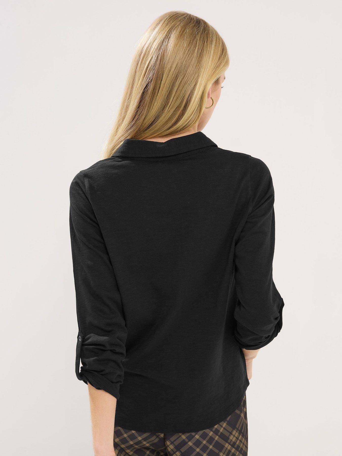 stillFront image of pixiegirl-petite-turn-back-cuff-shirt-black