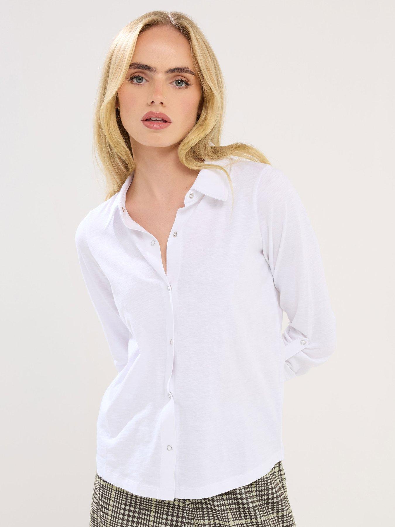 image of pixiegirl-petite-turn-up-sleeve-shirt-white