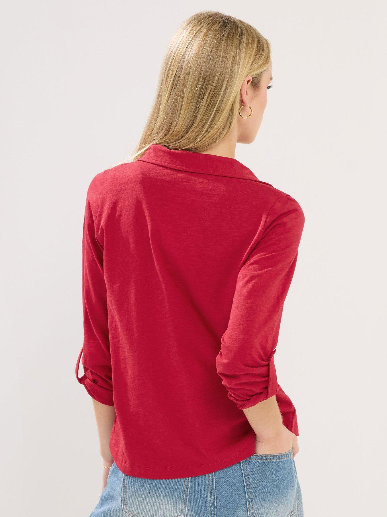 image of pixiegirl-petite-turn-up-sleeve-shirt-red