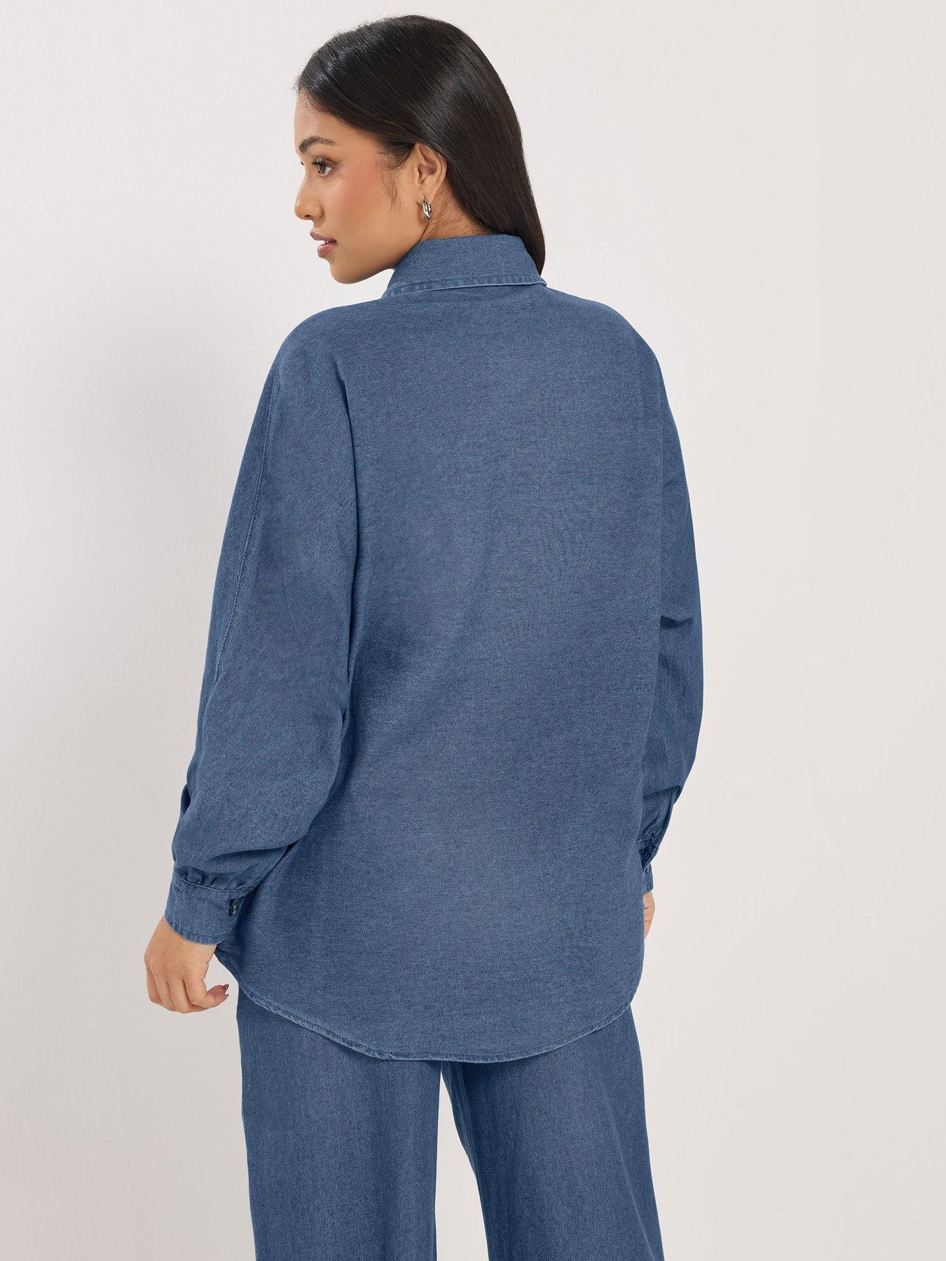 stillFront image of pixiegirl-petite-oversized-denim-shirt
