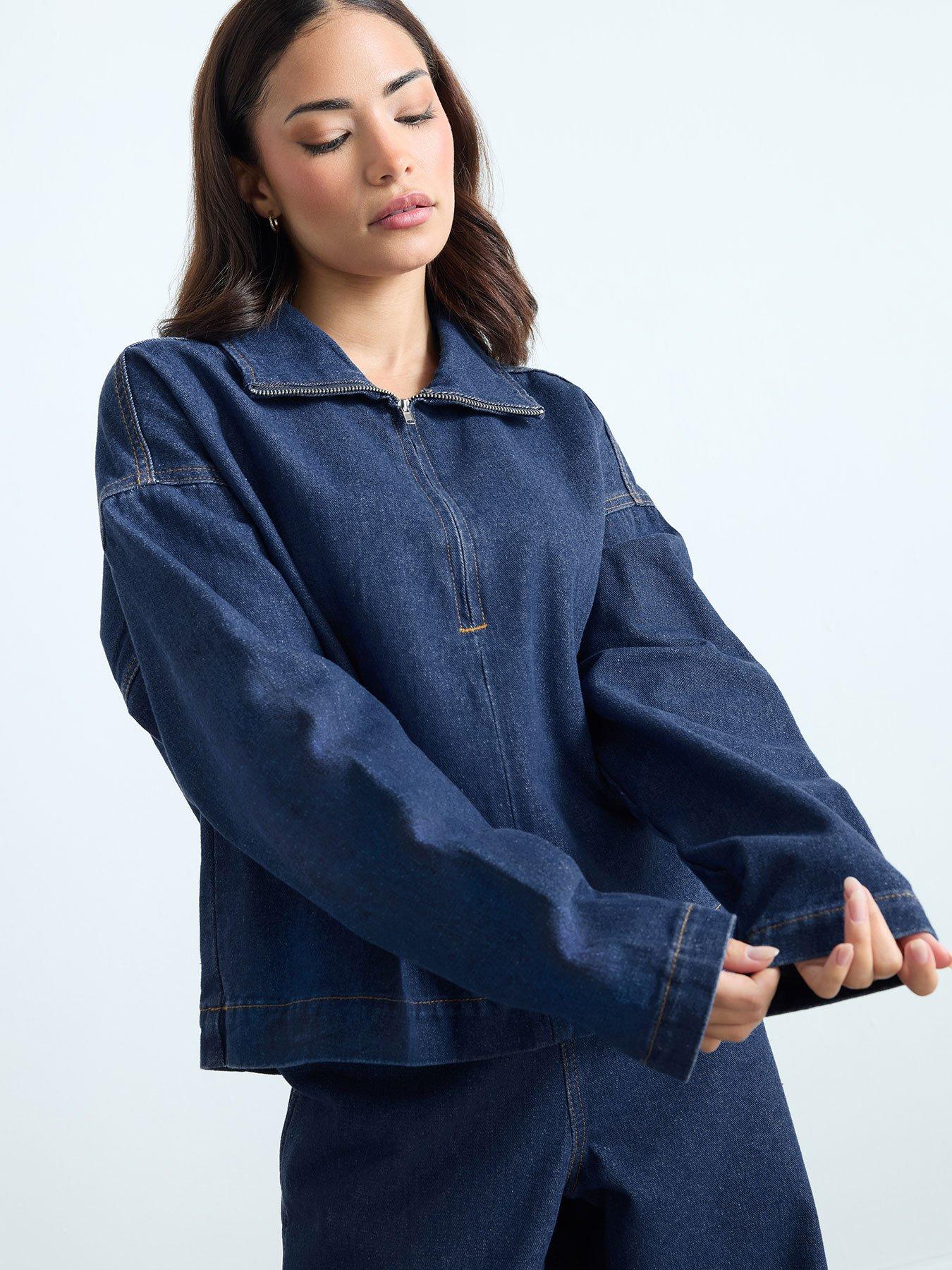 PixieGirl Petite Quarter Zip Denim Top