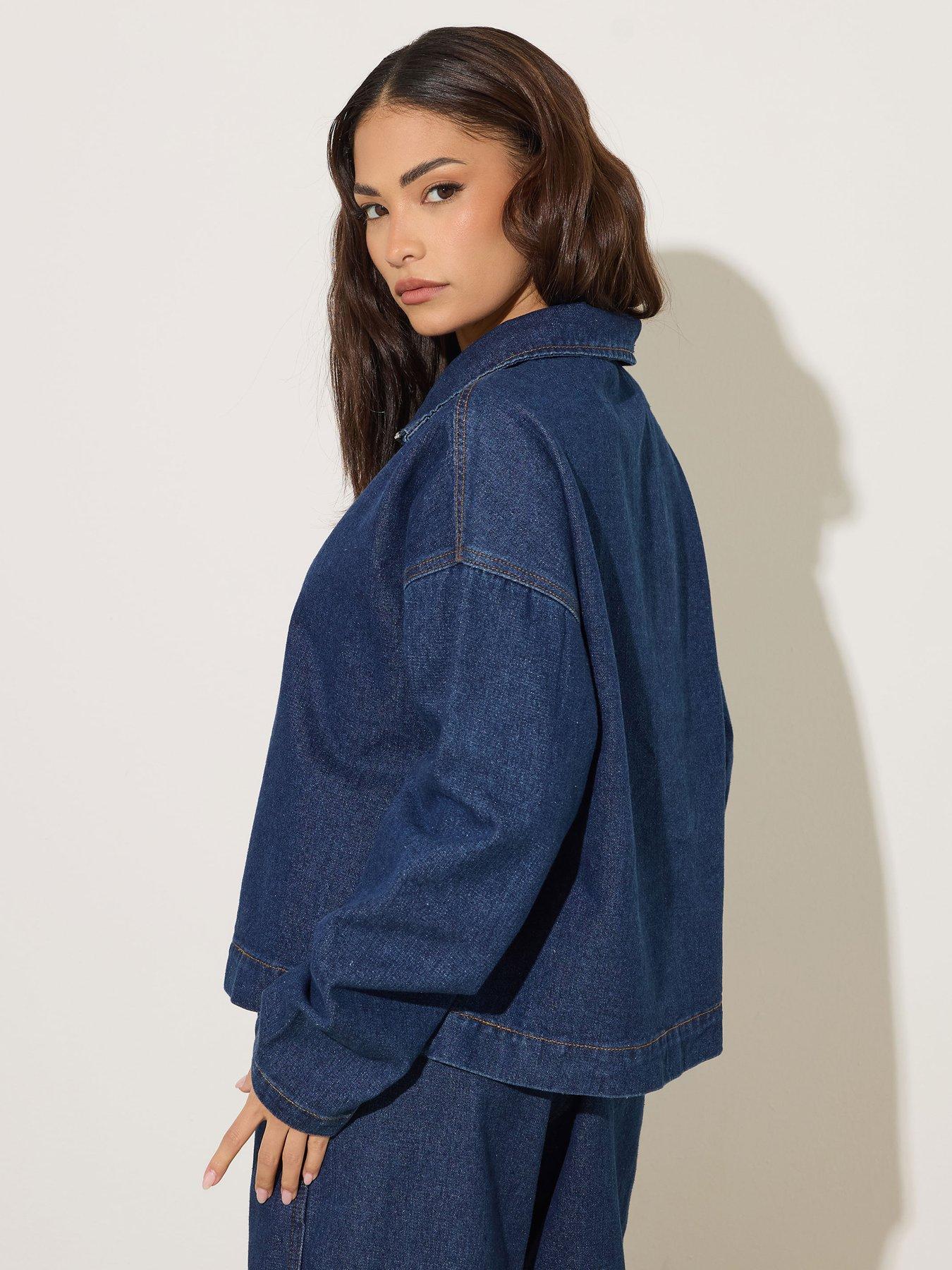 Image 2 of 6 of PixieGirl Petite Quarter Zip Denim Top