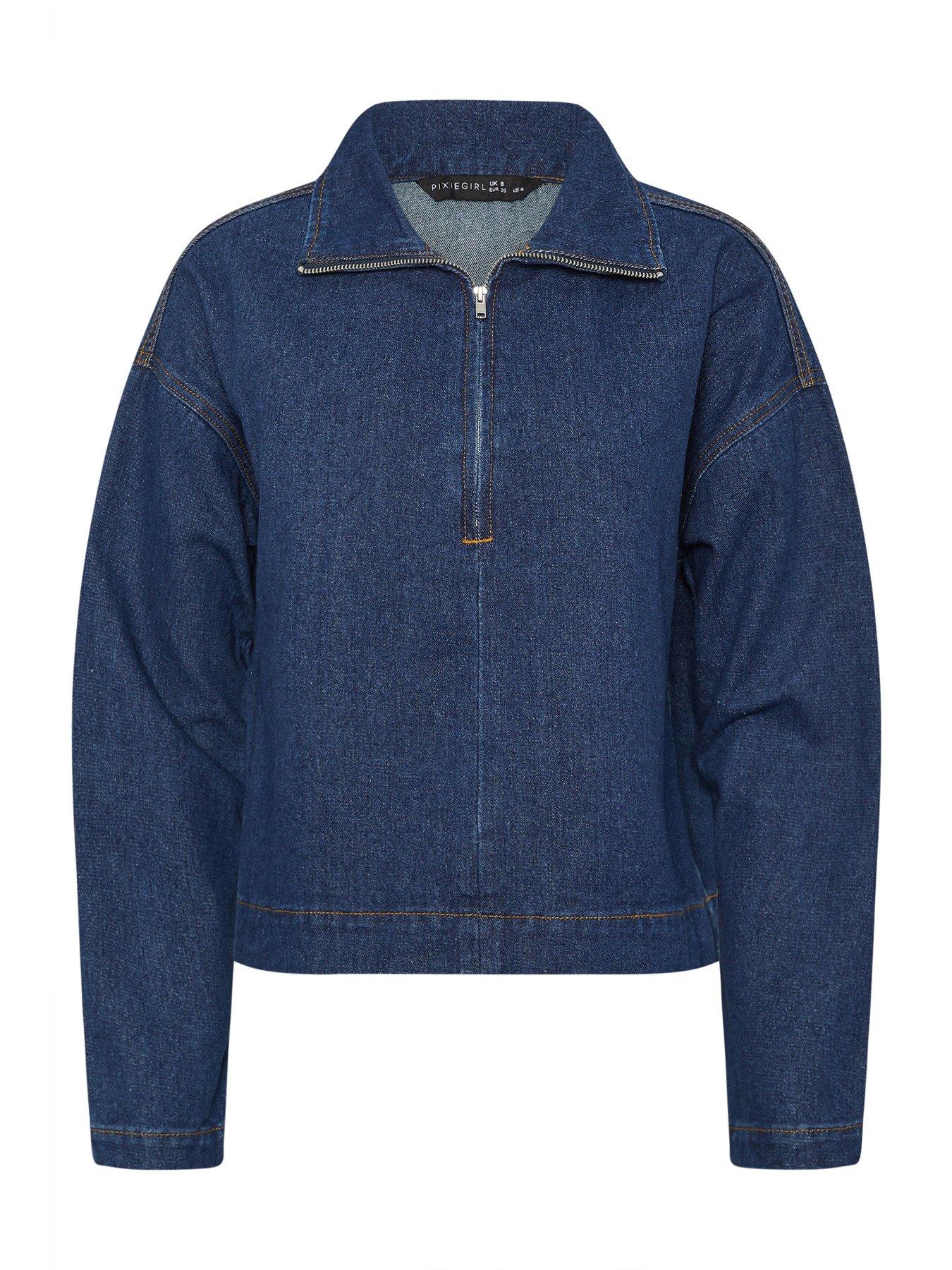 Image 6 of 6 of PixieGirl Petite Quarter Zip Denim Top