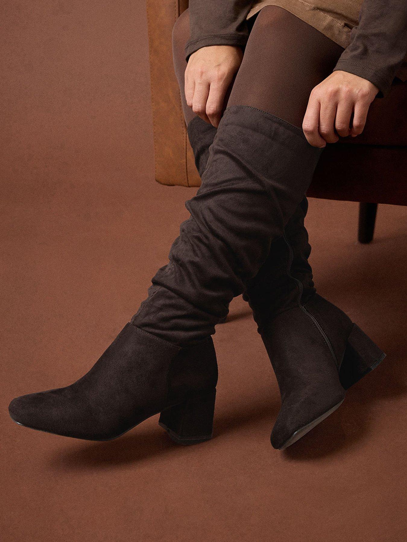 Yours Standard Fit Ruched Knee High Boot - Brown