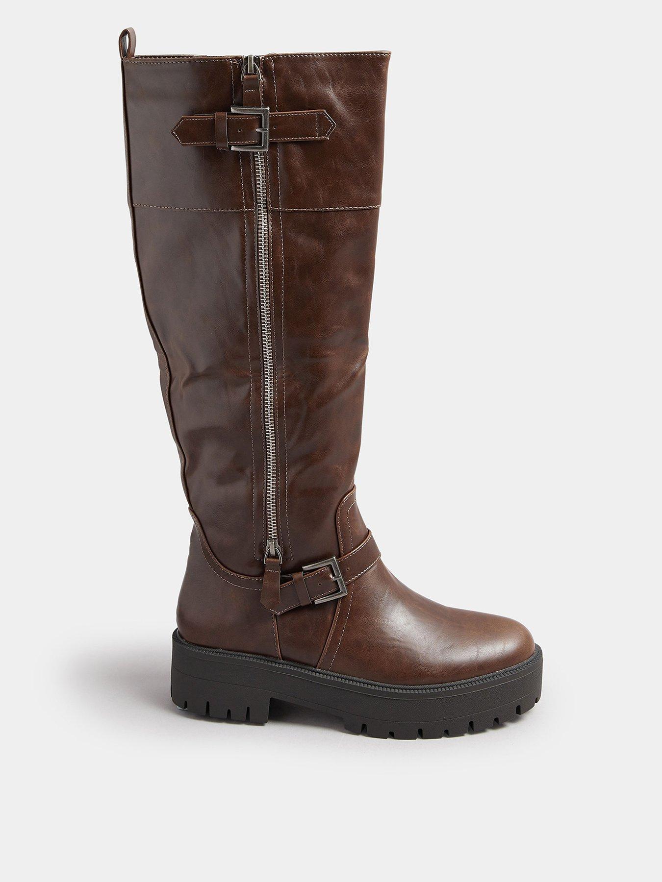 Yours Stanadrd Fit Buckle Detail Knee High Boot - Brown