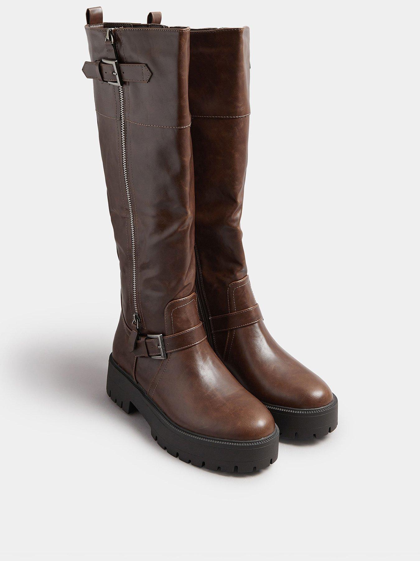 Image 2 of 4 of Yours Stanadrd Fit Buckle Detail Knee High Boot - Brown