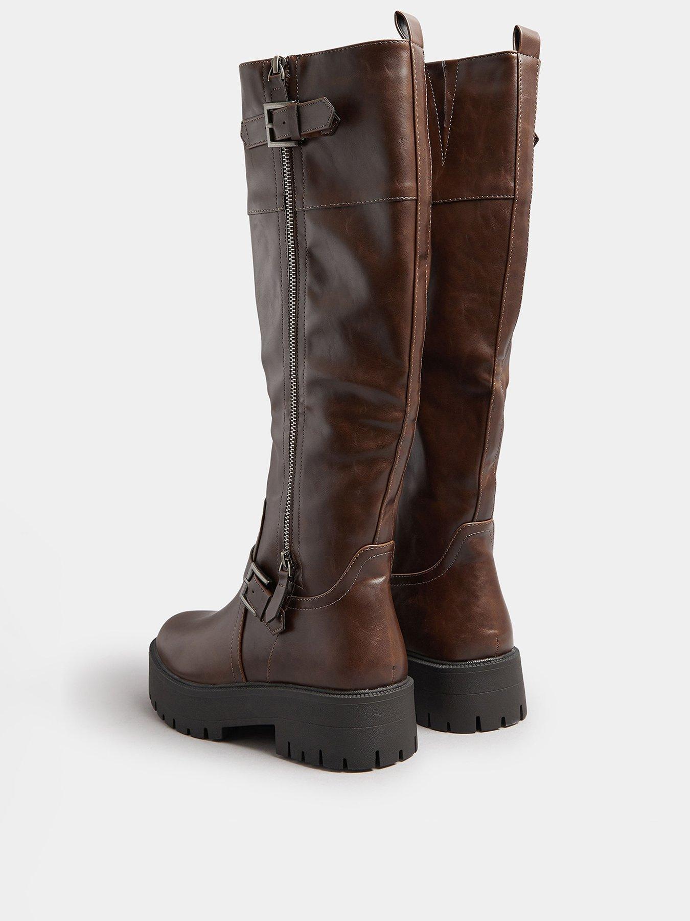 Image 3 of 4 of Yours Stanadrd Fit Buckle Detail Knee High Boot - Brown