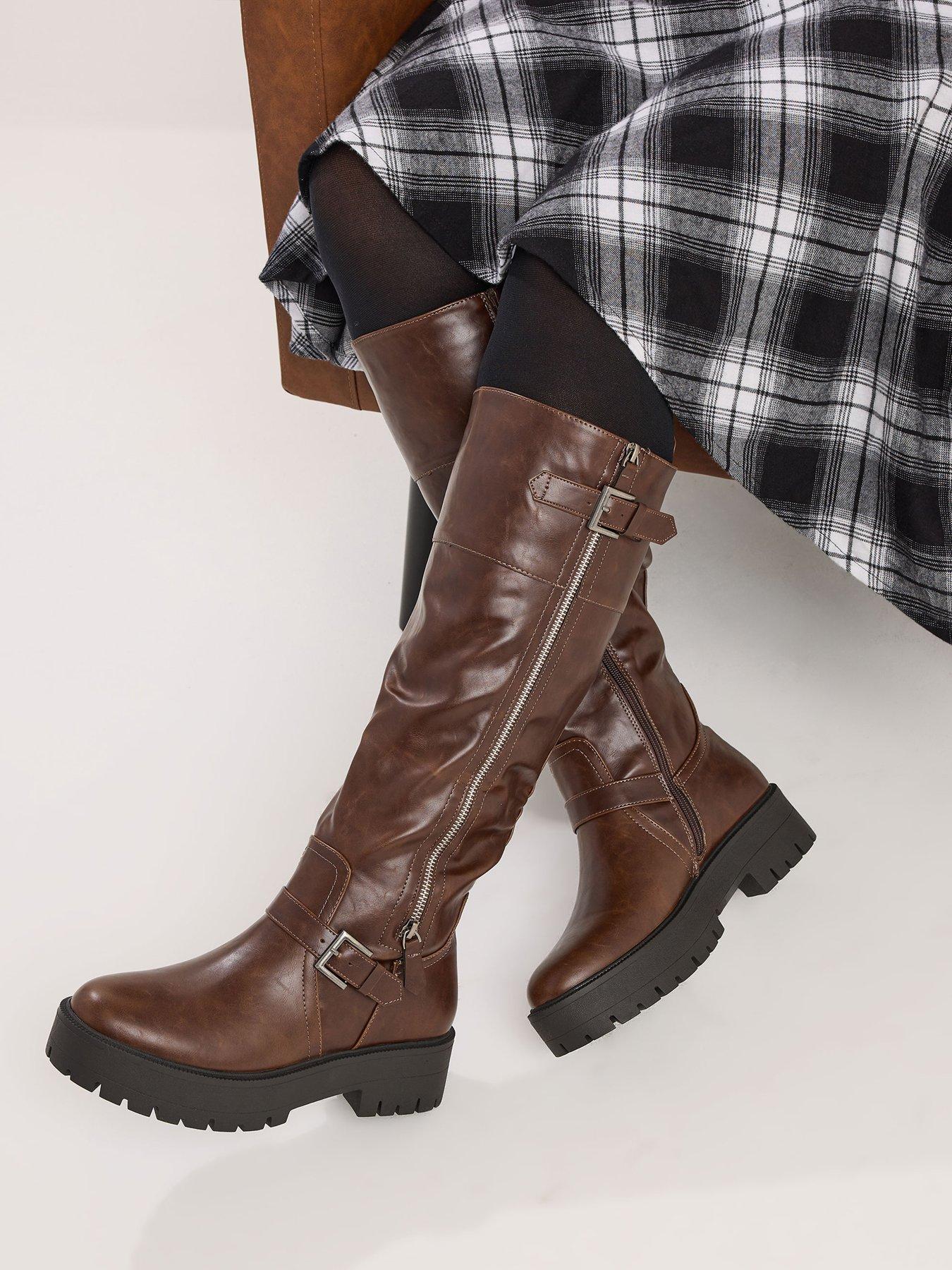Image 4 of 4 of Yours Stanadrd Fit Buckle Detail Knee High Boot - Brown