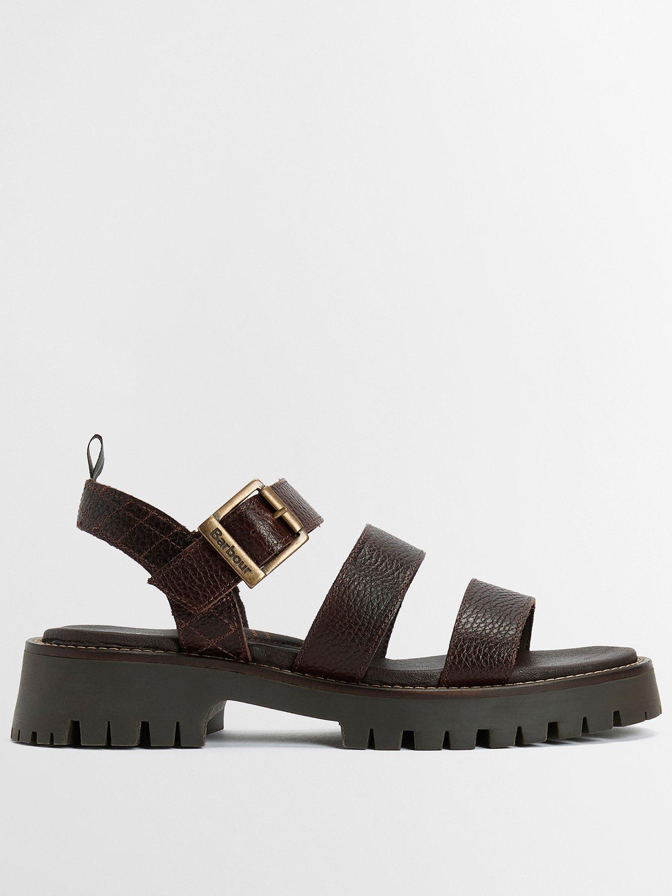front image of barbour-gabby-sandal-dark-brown