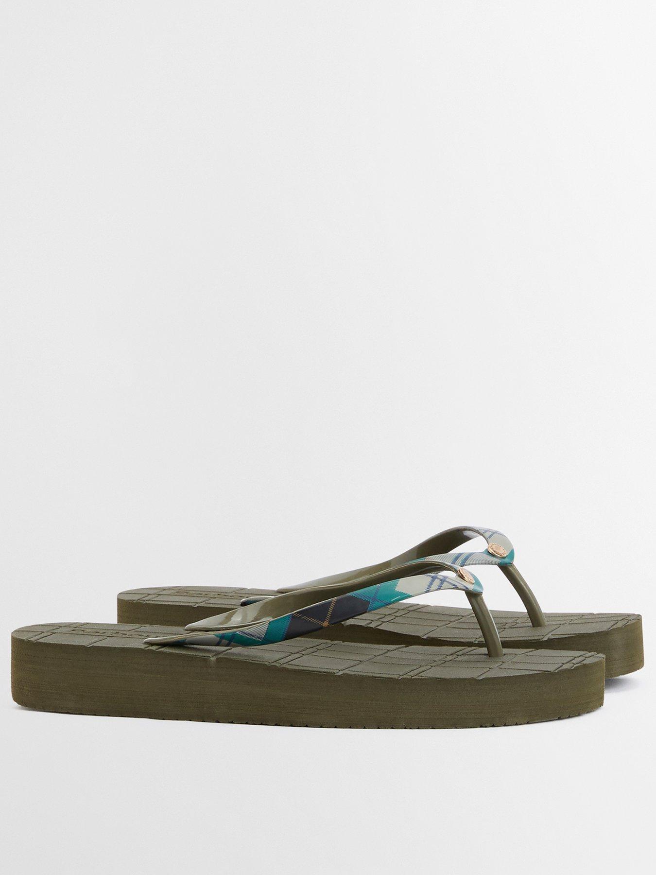 Image 1 of 2 of Barbour Tilda Toe Post Sandal - Olive/Ancient Tartan