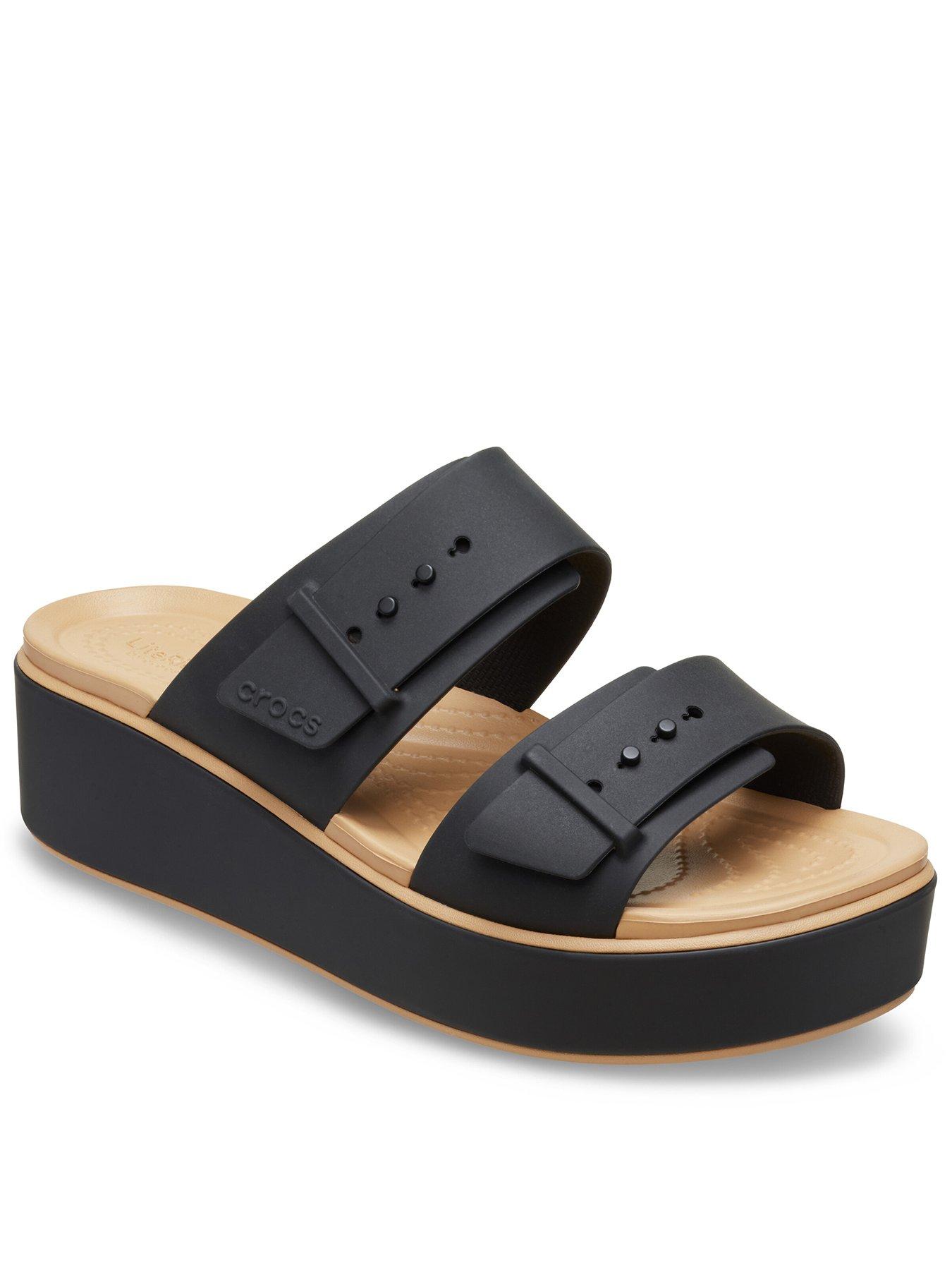 Crocs Brooklyn Buckle Matte Wrap Low Wedge Sandal - Black
