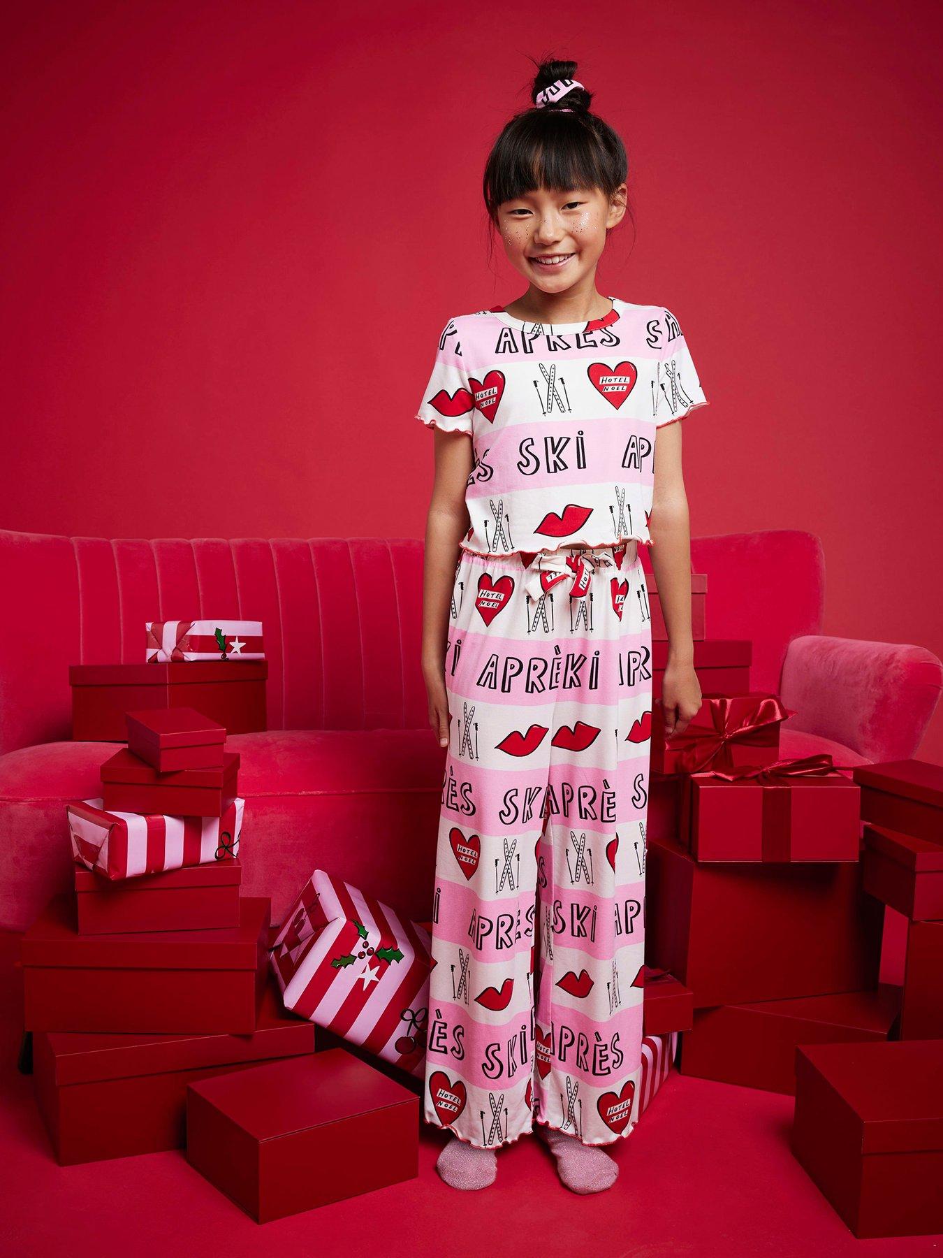  image of river-island-older-girls-nephthys-apres-ski-pyjama-set-pink