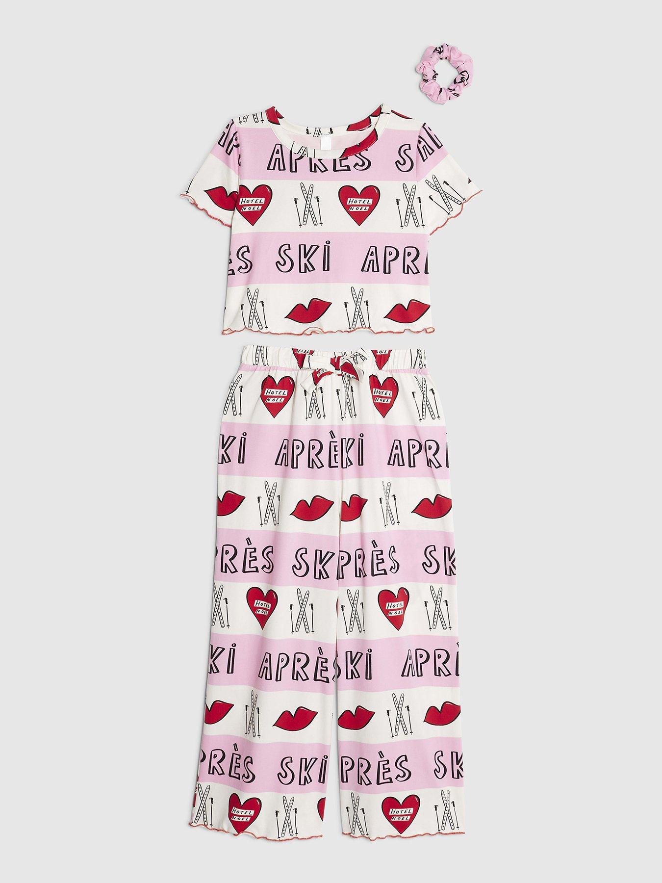  image of river-island-older-girls-nephthys-apres-ski-pyjama-set-pink