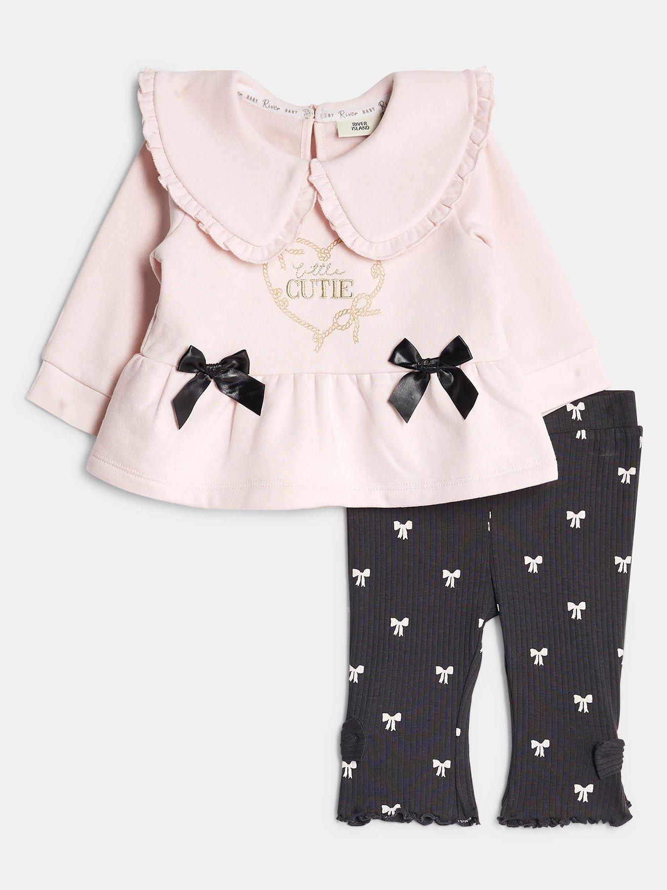 River Island Baby Baby Girls Cute Bow Sweatshirt Set - Pink