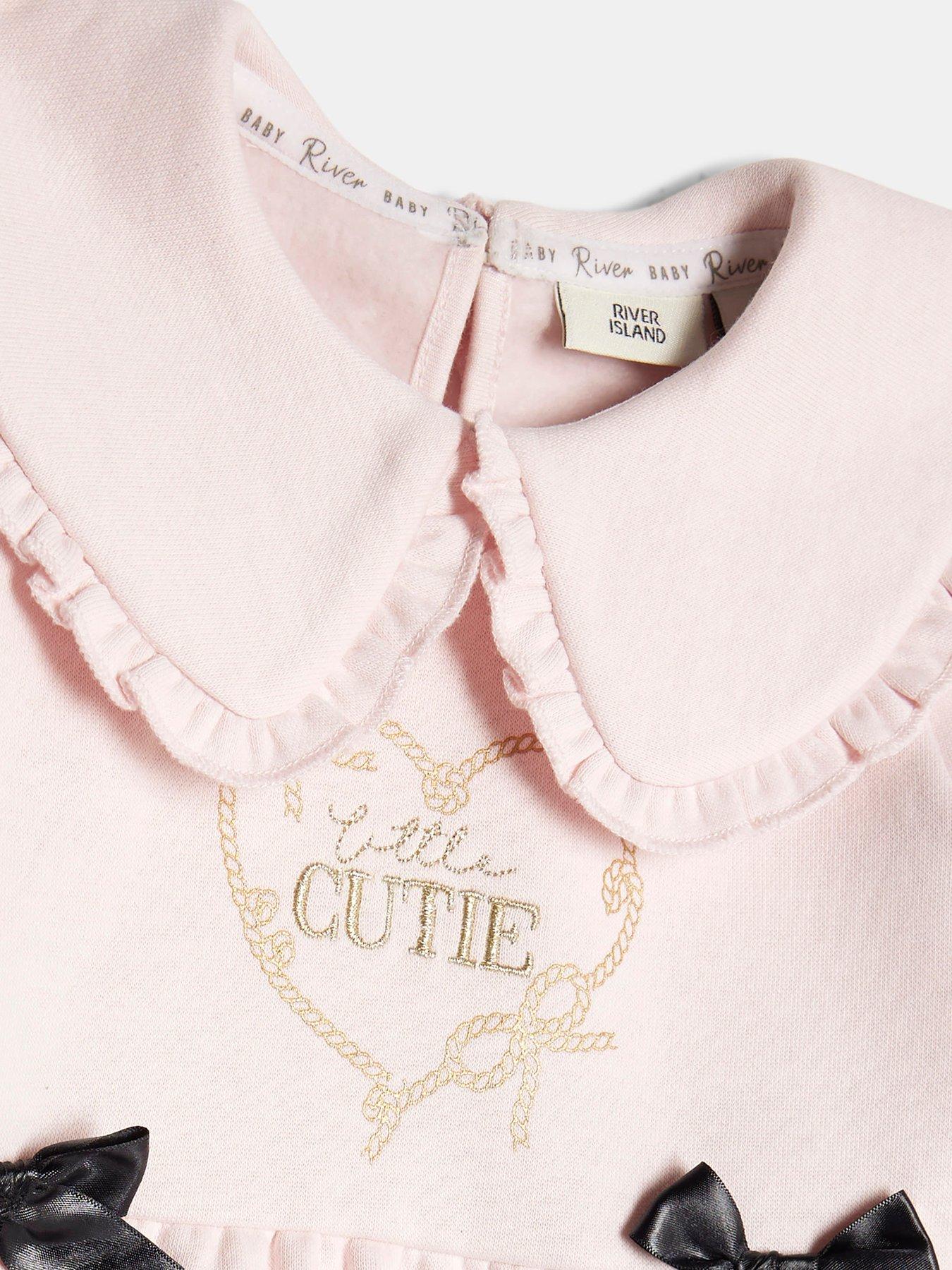  image of river-island-baby-baby-girls-cute-bow-sweatshirt-set-pink
