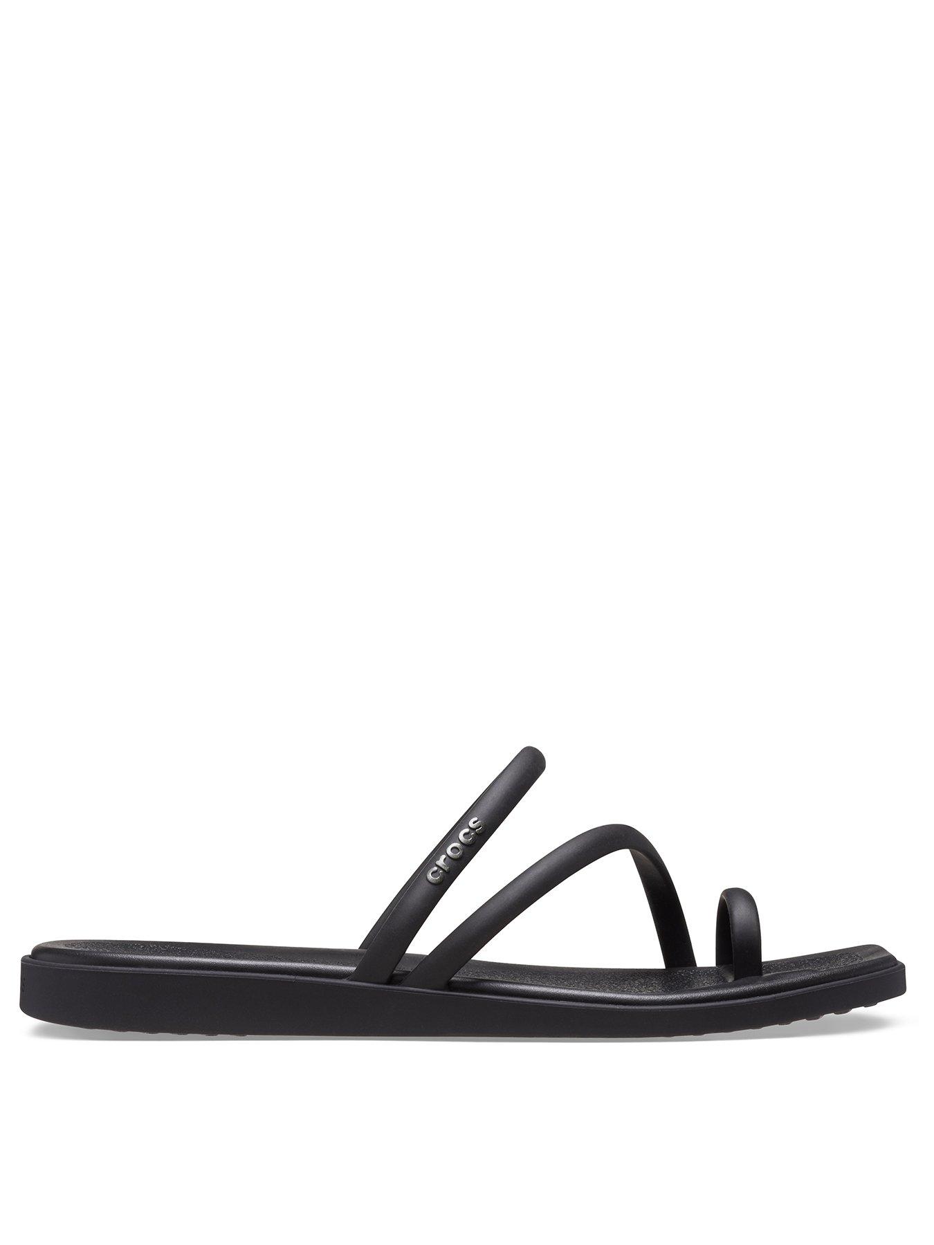 front image of crocs-miami-toe-loop-sandal-black